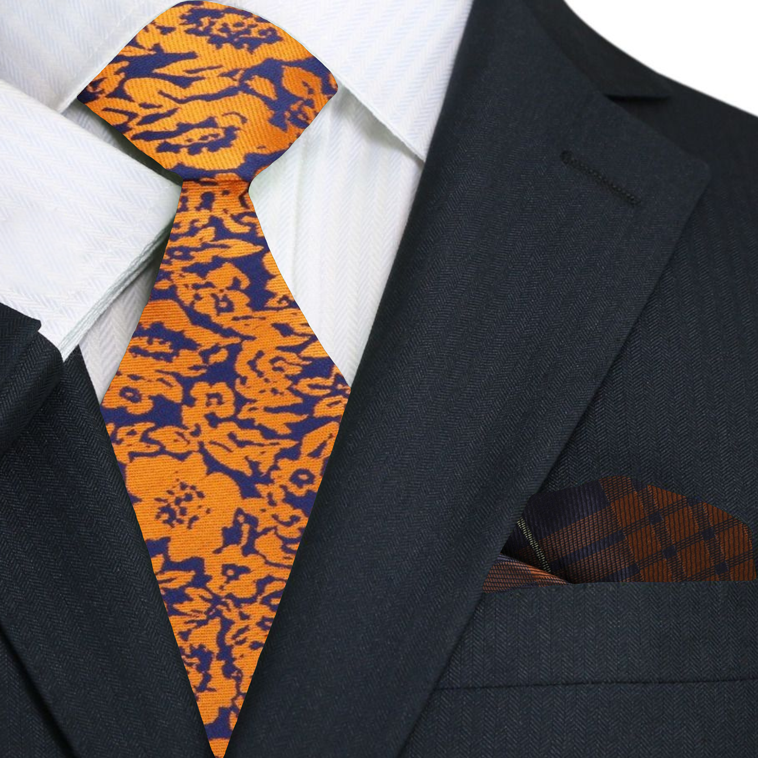 Orange, Blue Floral Tie and Accenting Square