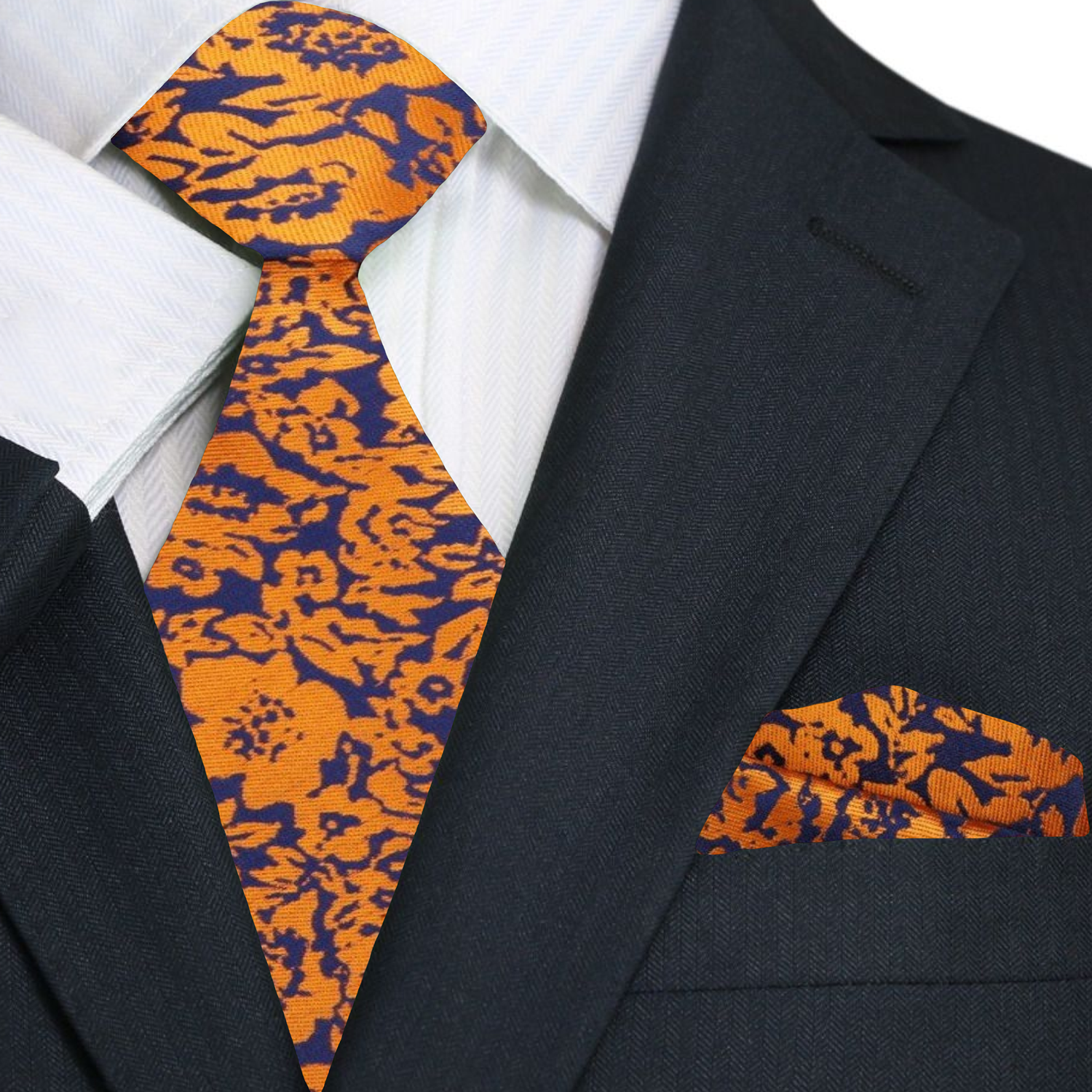 Good view Orange, Blue Floral Tie and Square