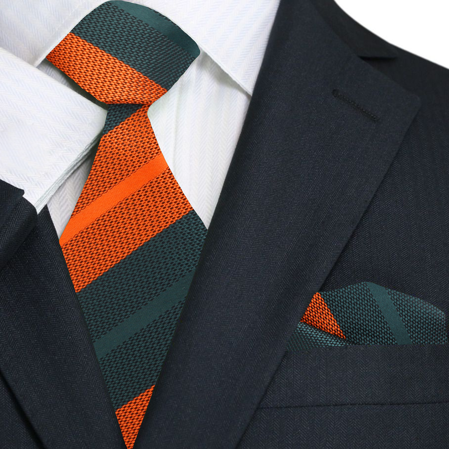 Main View: Orange, Green Stripe Tie and Square