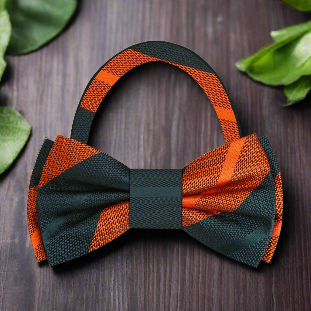 Green and Orange Stripe Pre Tied Bow Tie