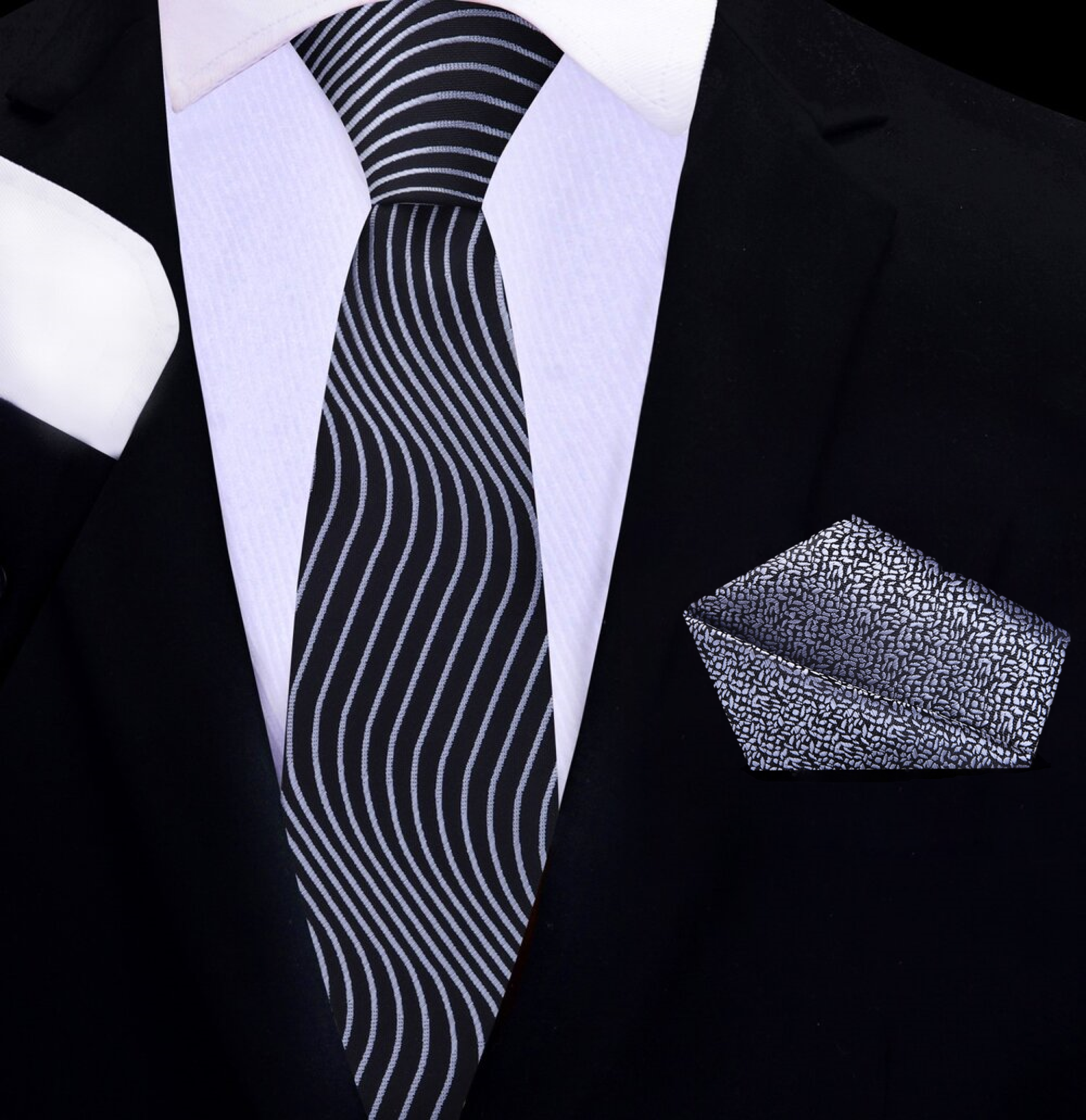 dress tie Black & Grey Wave Pattern Necktie 4 In Hand – BackInStock Color:SKY Planning your summer days