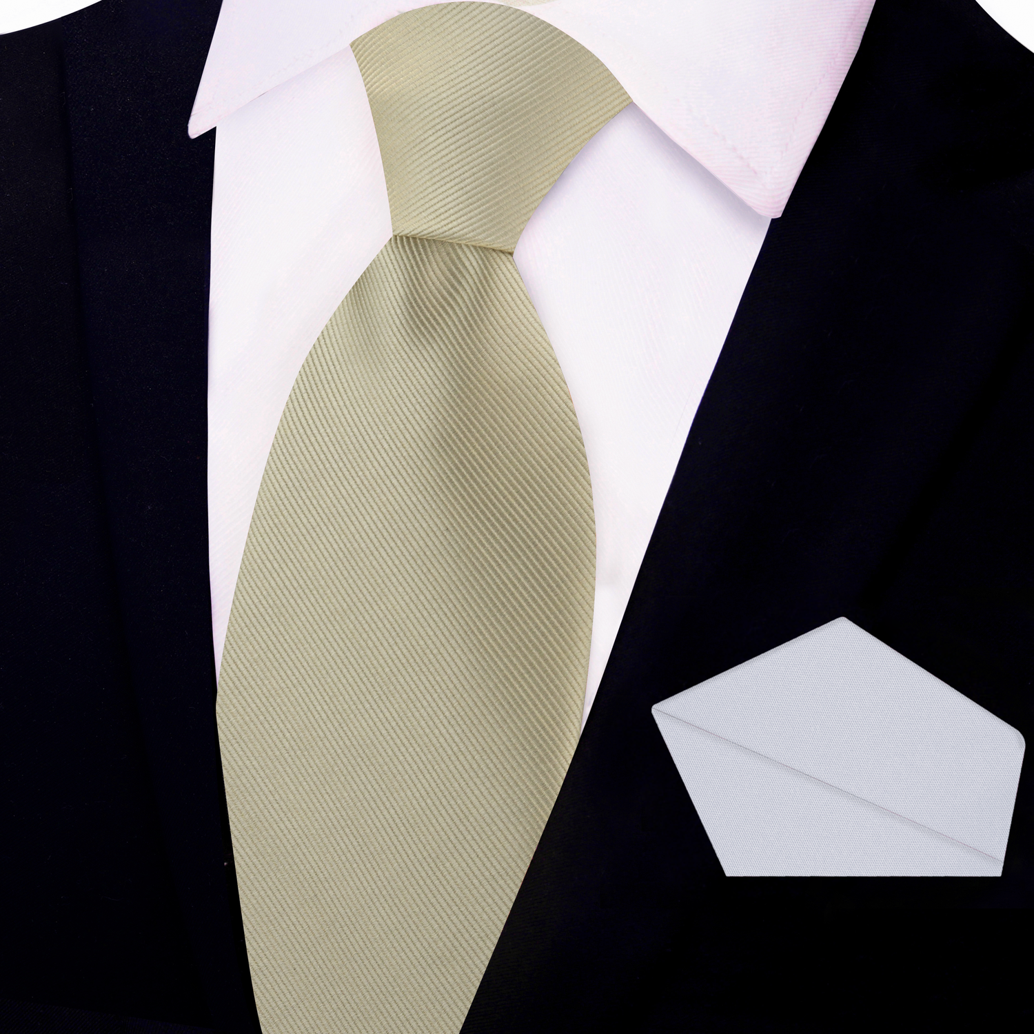 Solid Pale Gold Tie and Light Grey Square