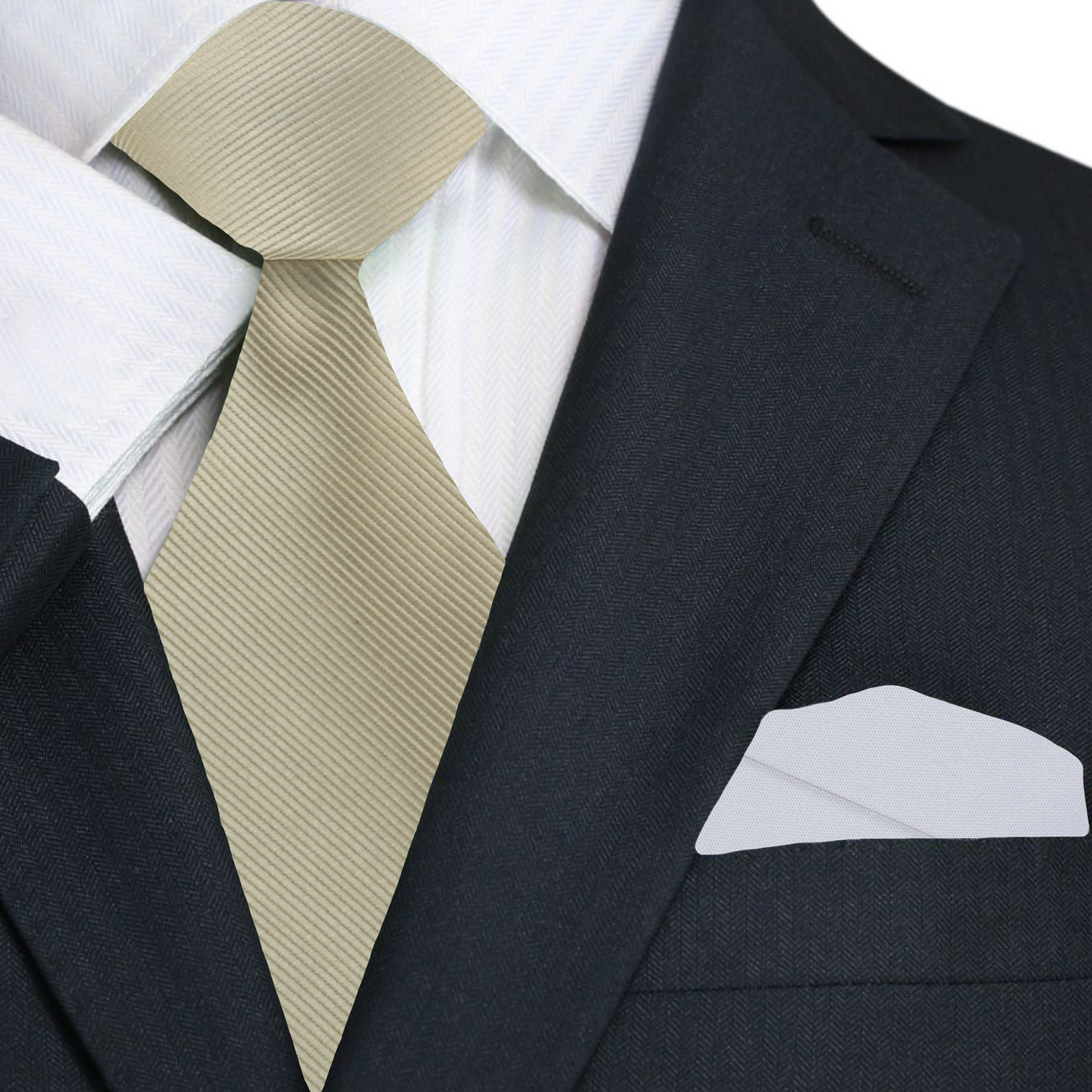 Premium Solid Pale Gold Tie and Light Grey Square