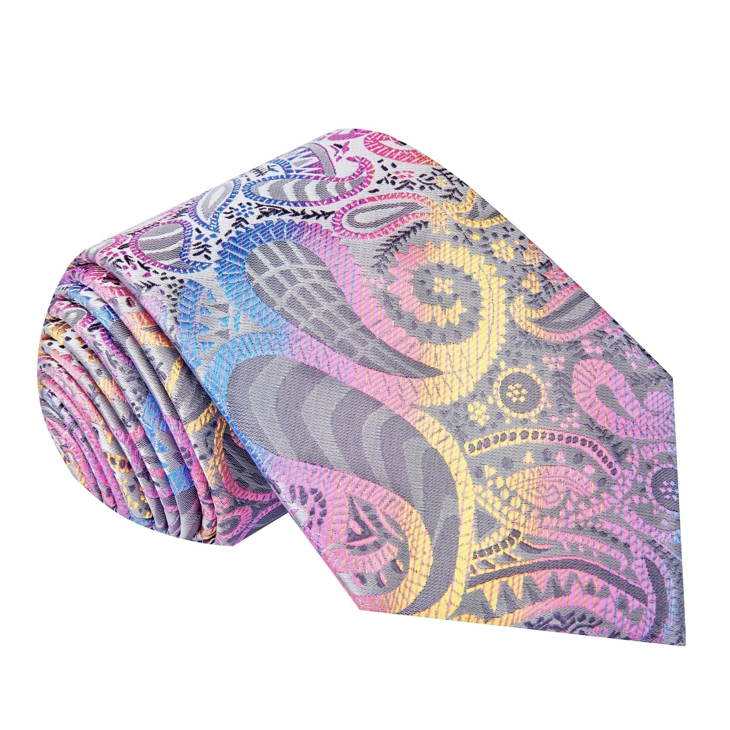  Pink, Blue, Yellow Paisley Tie