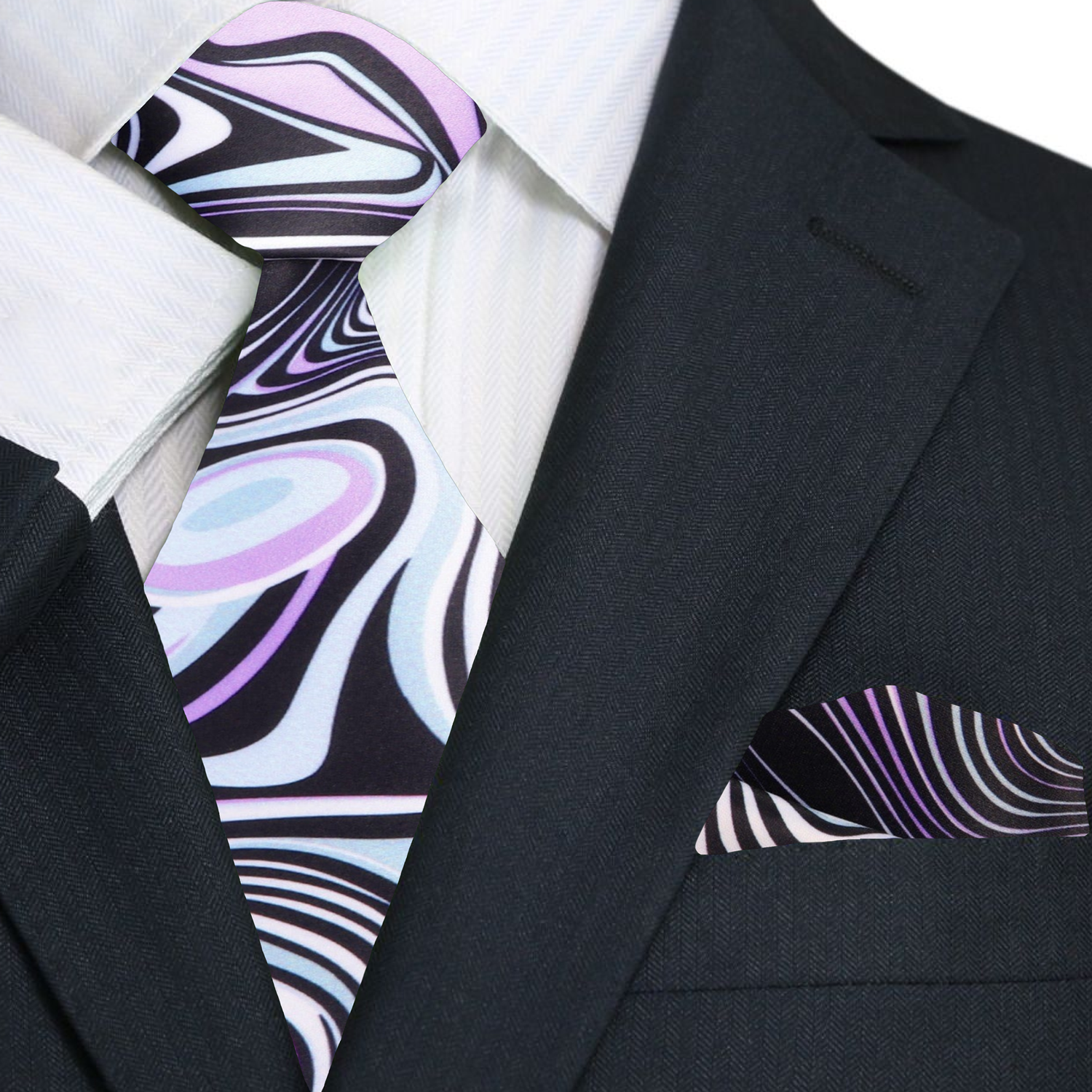 Pink & Blue Abstract Swirl Necktie Tie & Matching Square / XL (63