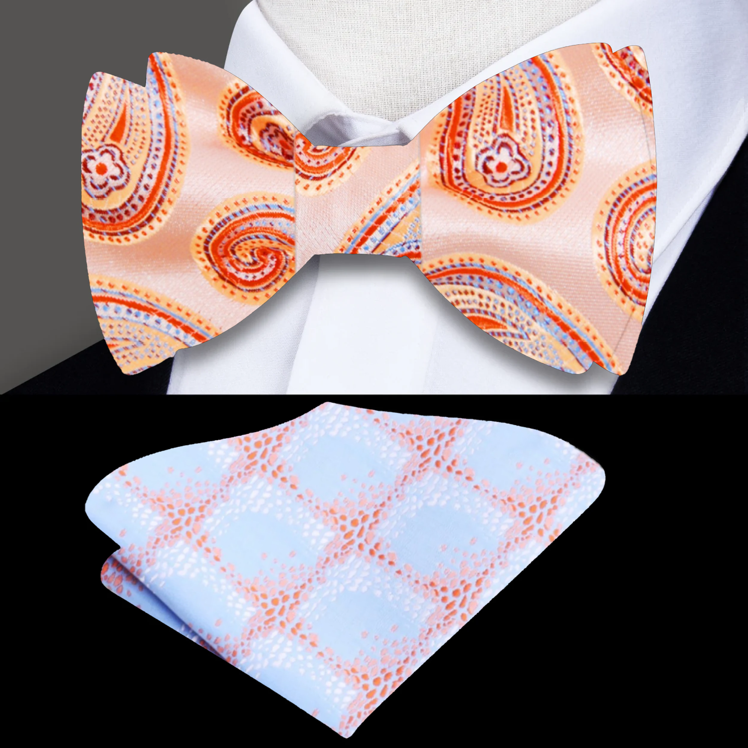  Apricot Paisley Bow Tie and Accenting Square