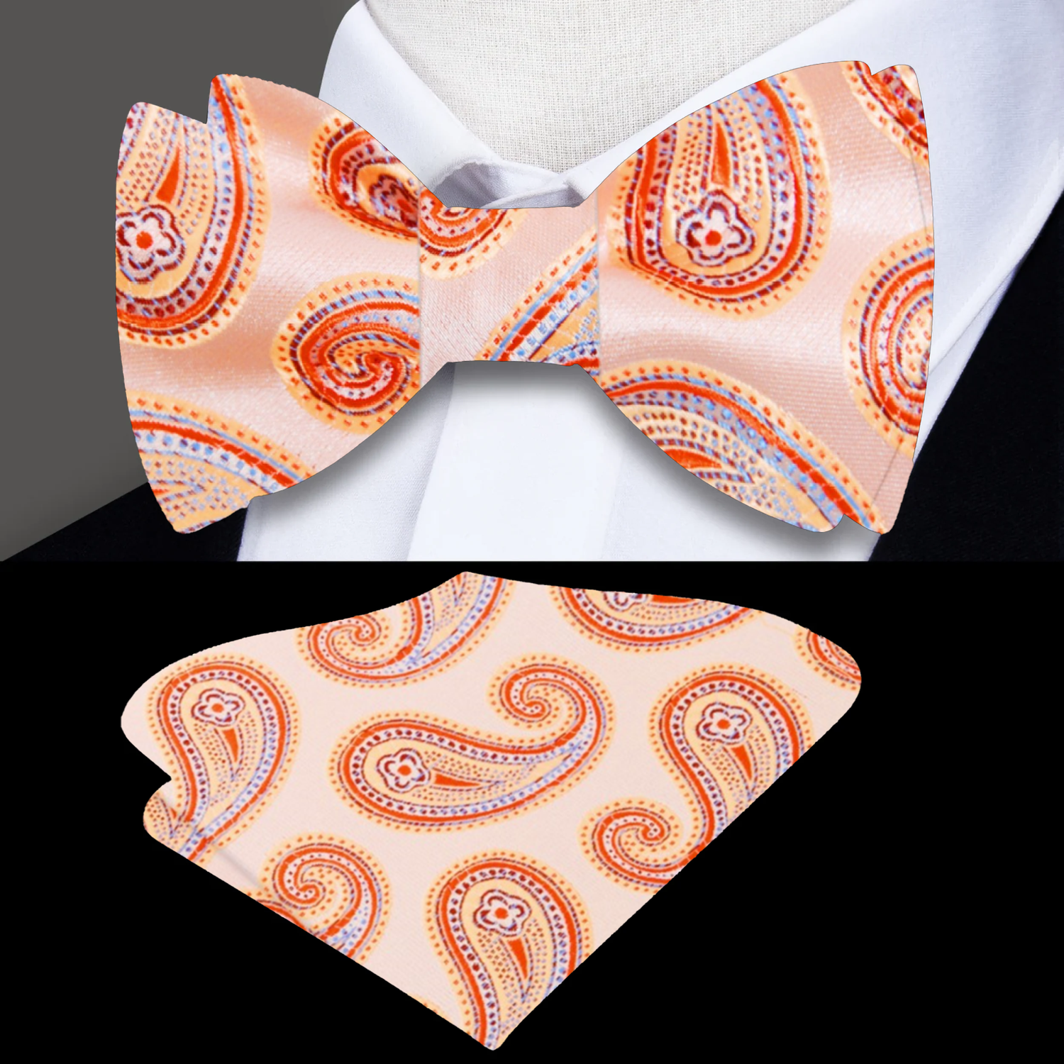 View 2: Apricot Paisley Bow Tie and Square