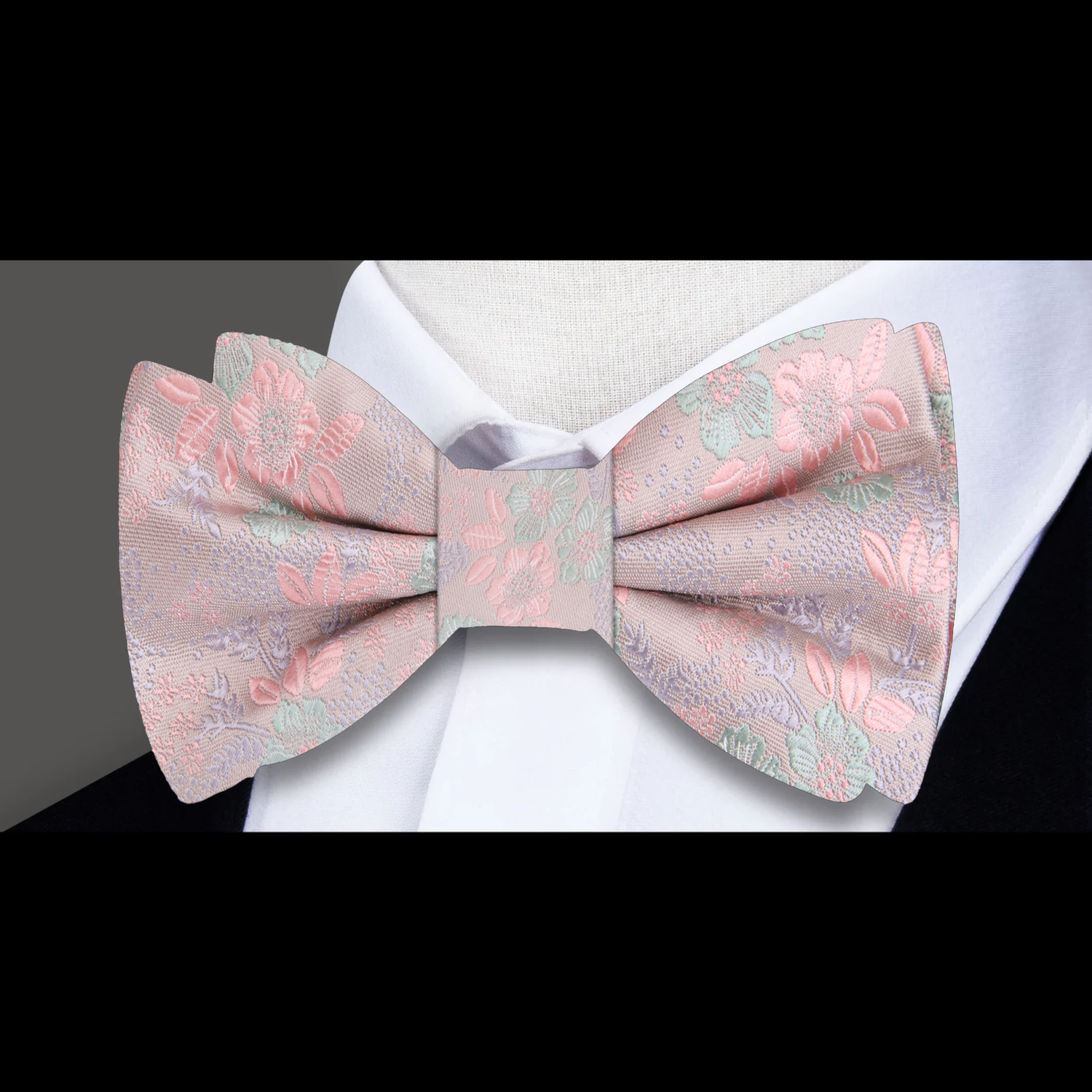 Pink Mint Flowers Bow Tie 