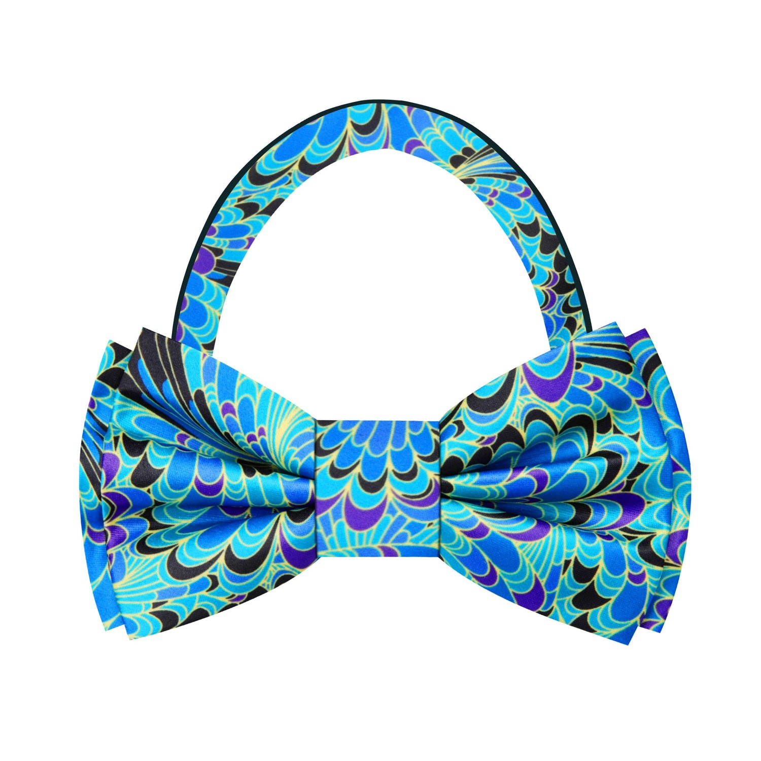 Blue, Black, Purple, Yellow Peacock Bow Tie Pre Tied