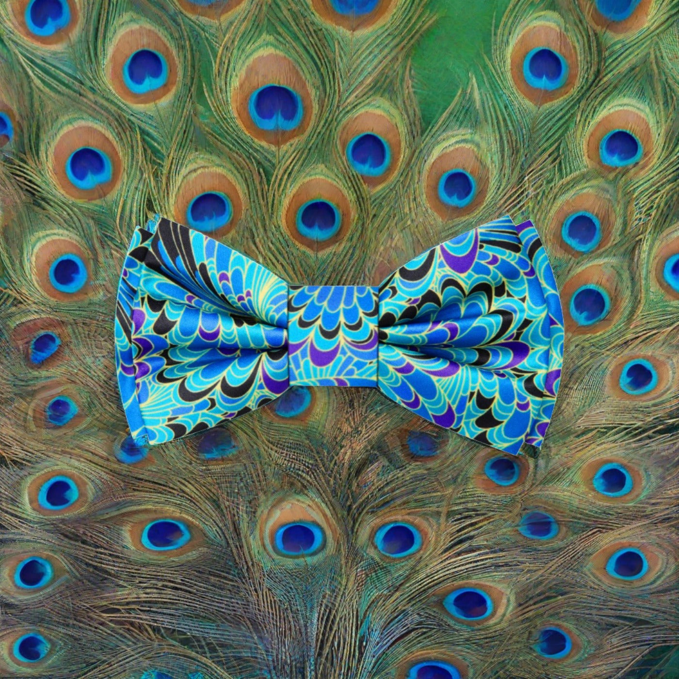 Blue, Black, Purple, Yellow Peacock Bow Tie  