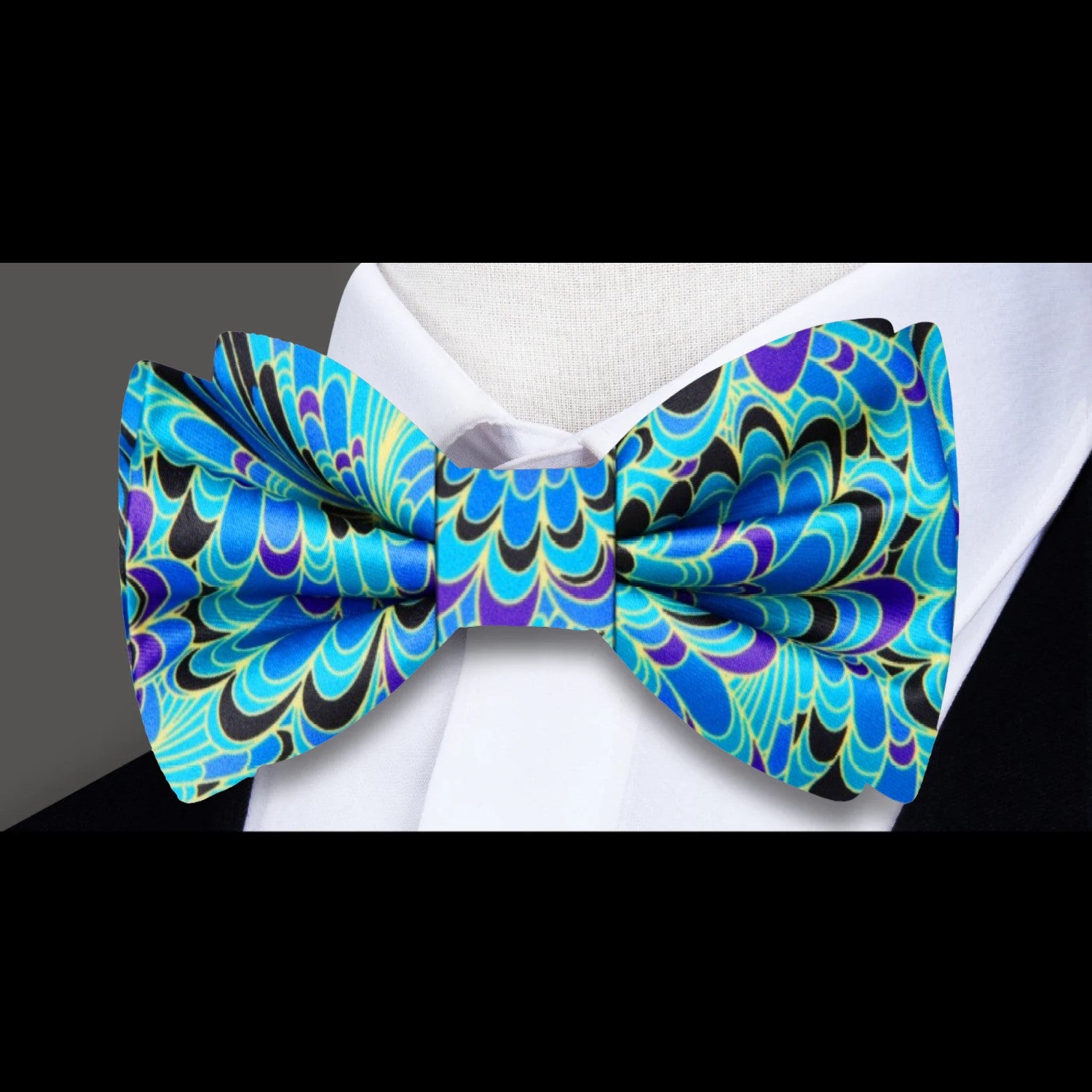 Blue, Black, Purple, Yellow Peacock Bow Tie