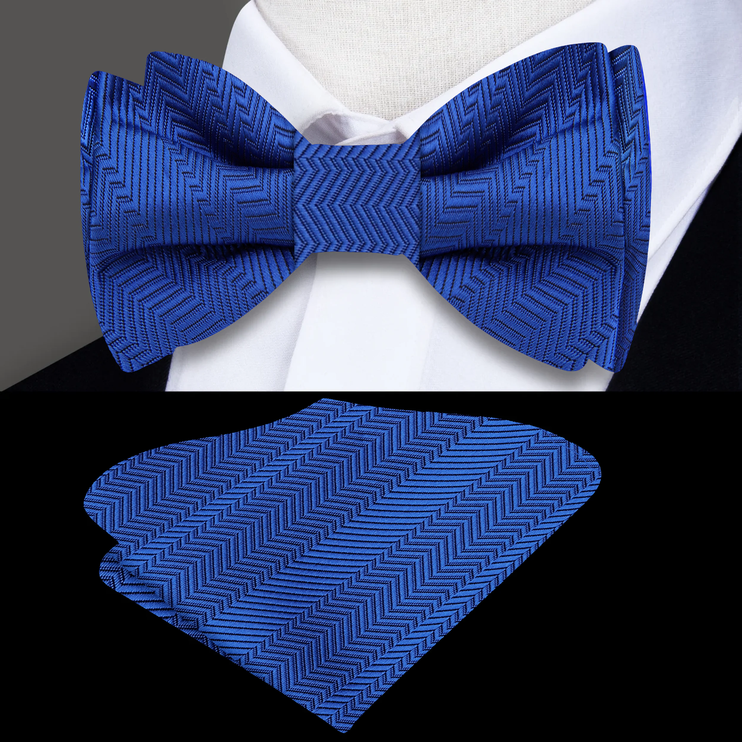 Main: A Solid Persian Blue Pattern Silk Self Tie Bow Tie, Matching Pocket Square||Persian Blue