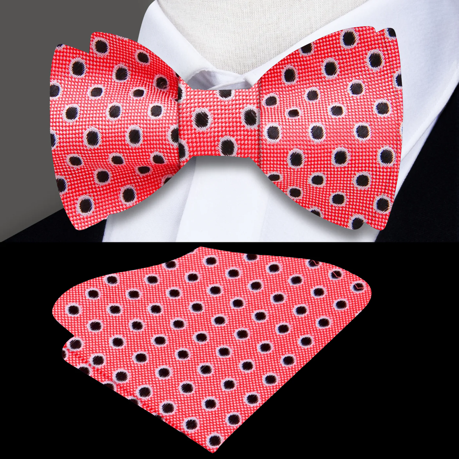 Pink and Black Polka Bow Tie and Pocket Square