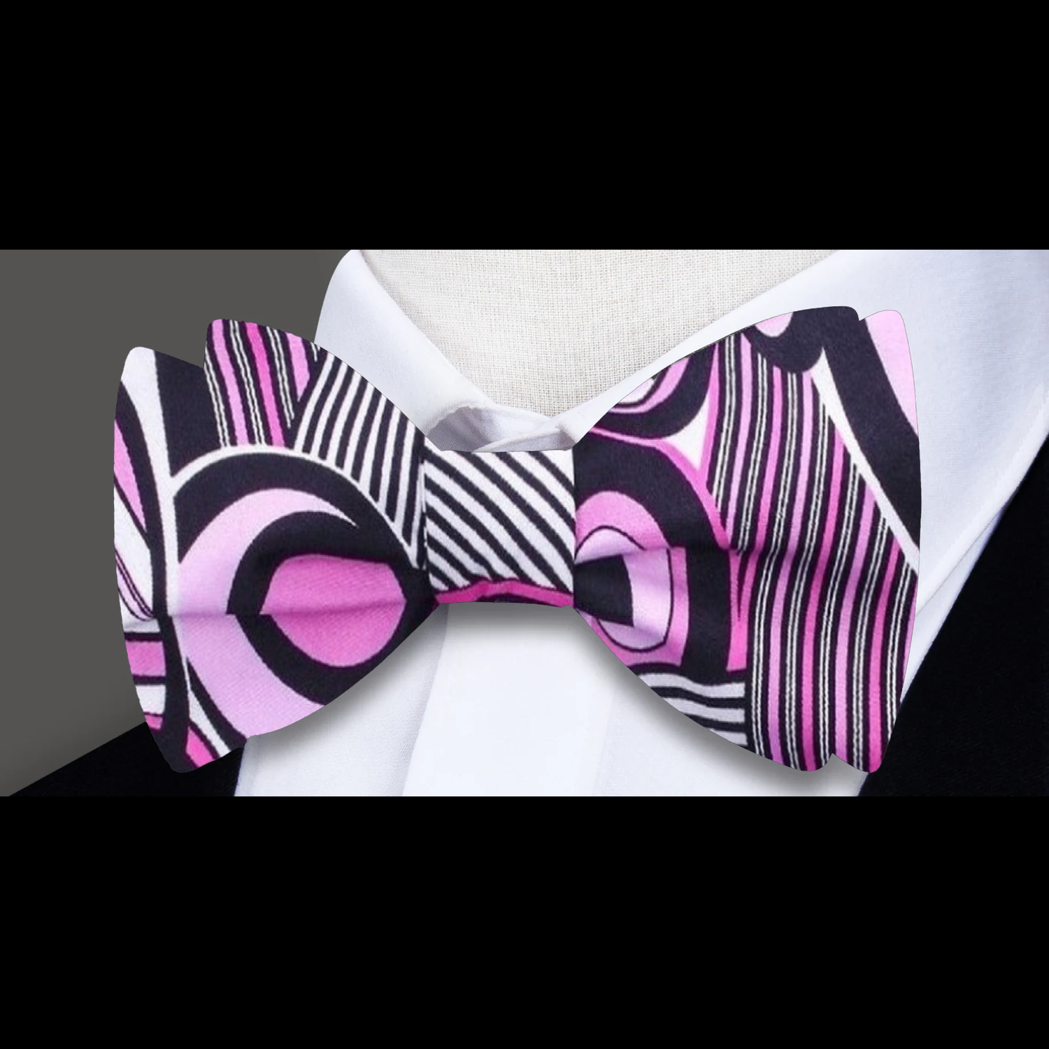 Pink, Black, White Abstract Bow Tie