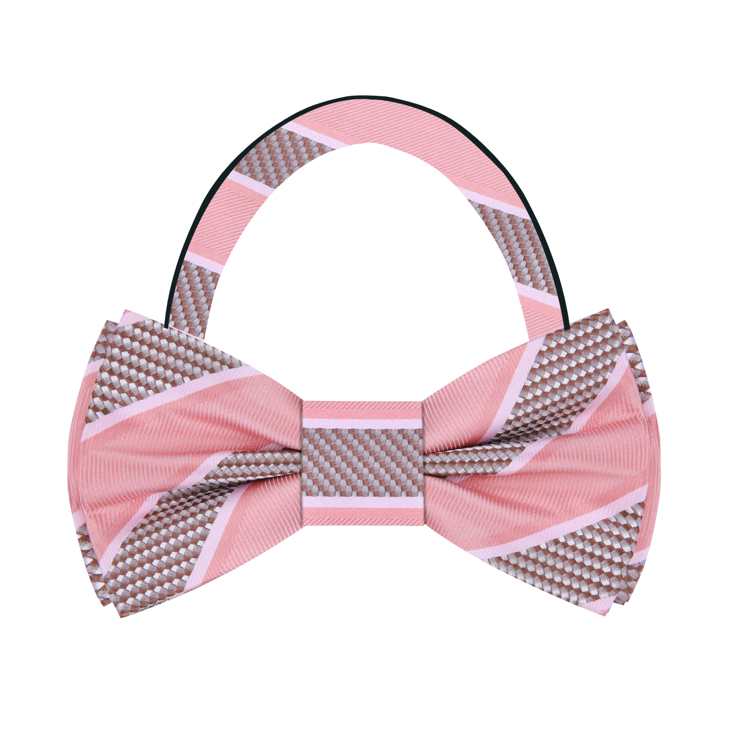 Pink/Brown Block Stripe Bow Tie Pre Tied