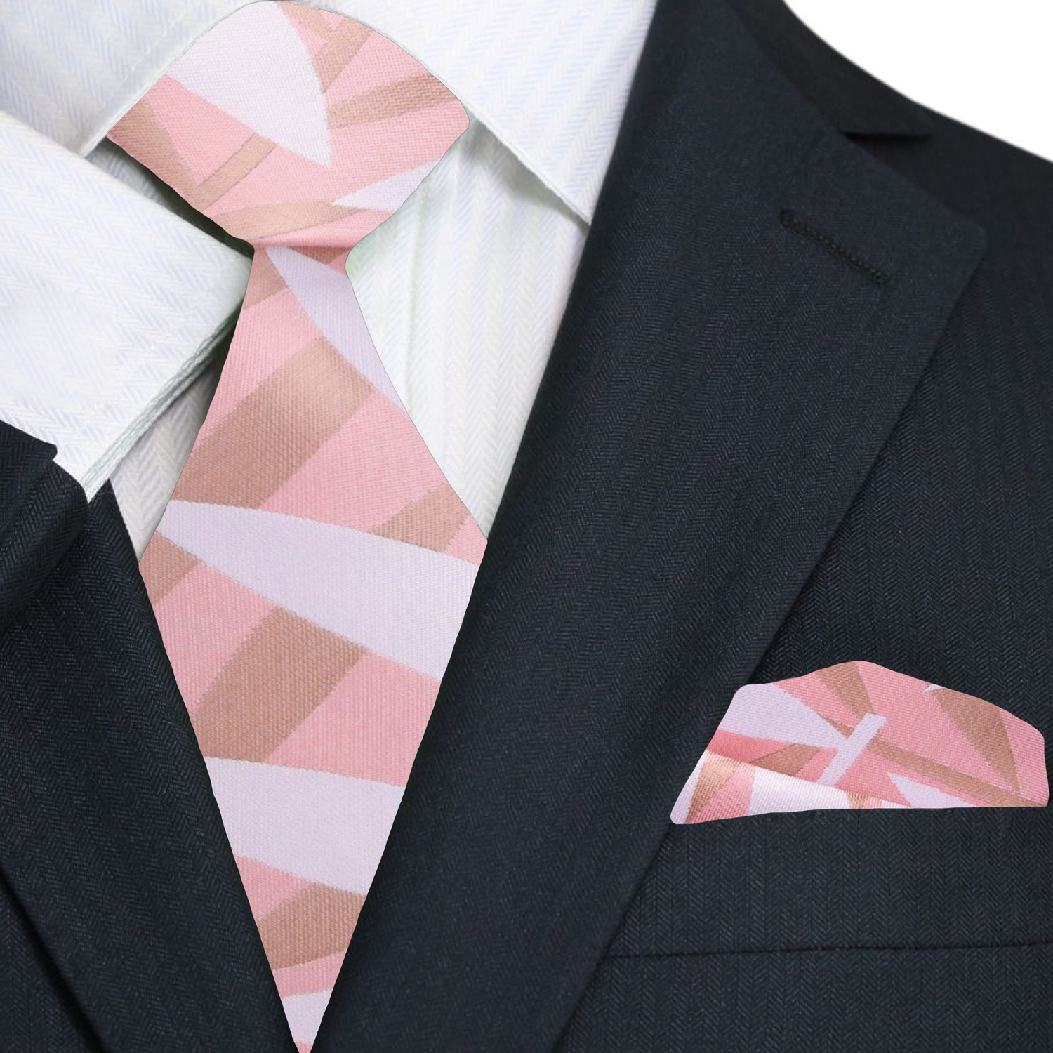 Premium Light Pink, Salmon, Light Brown Sketched Leaves Tie and Pocket Square