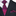 Black suit with a patterned pink and purple tie and pocket square.