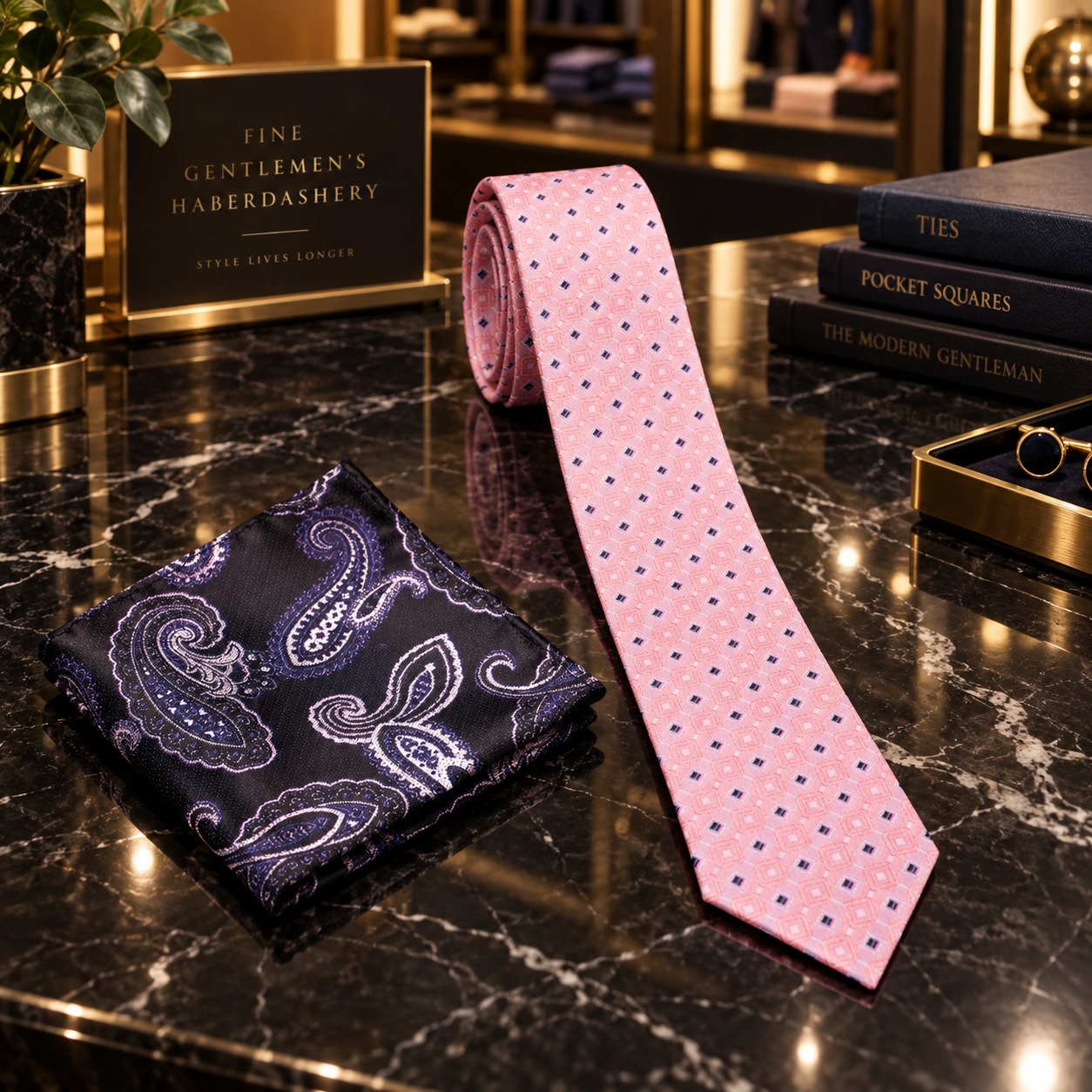 pink diamonds thin tie and accenting square