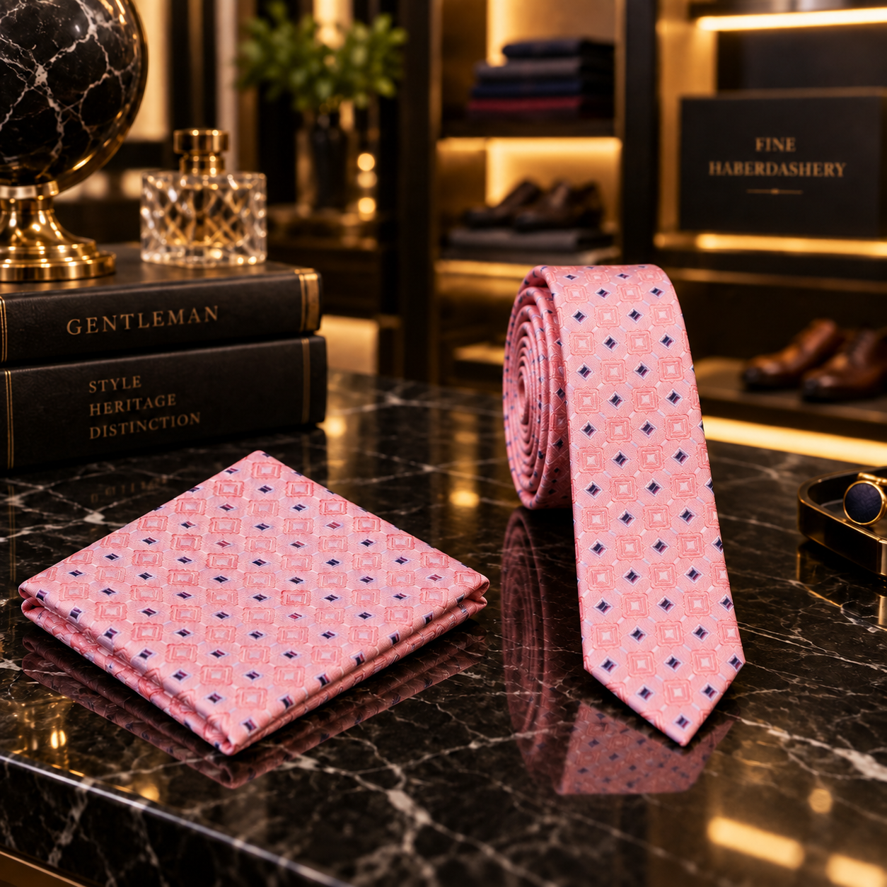 thin pink tie and square