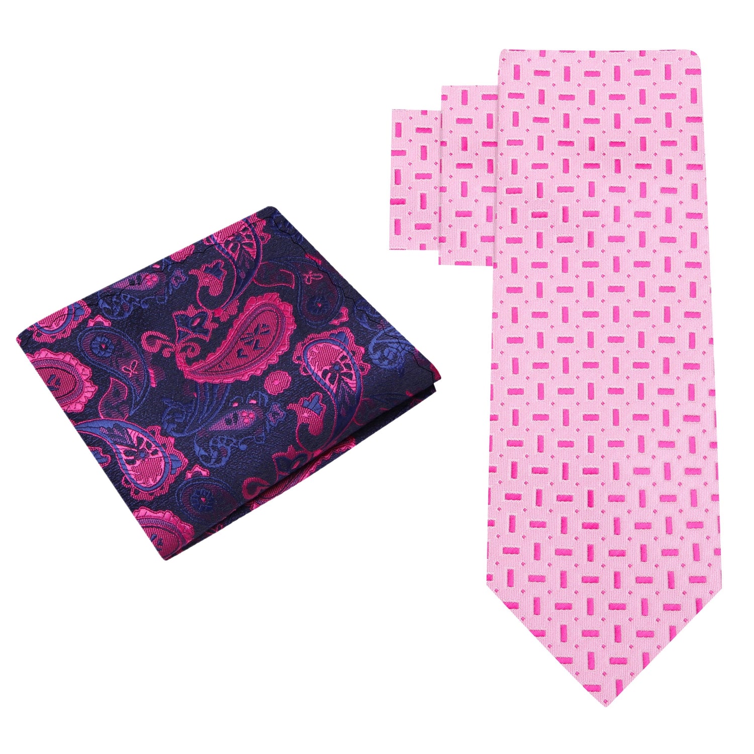 Alt View: Shades of Pink Geometric Necktie and Blue, Pink Paisley Square