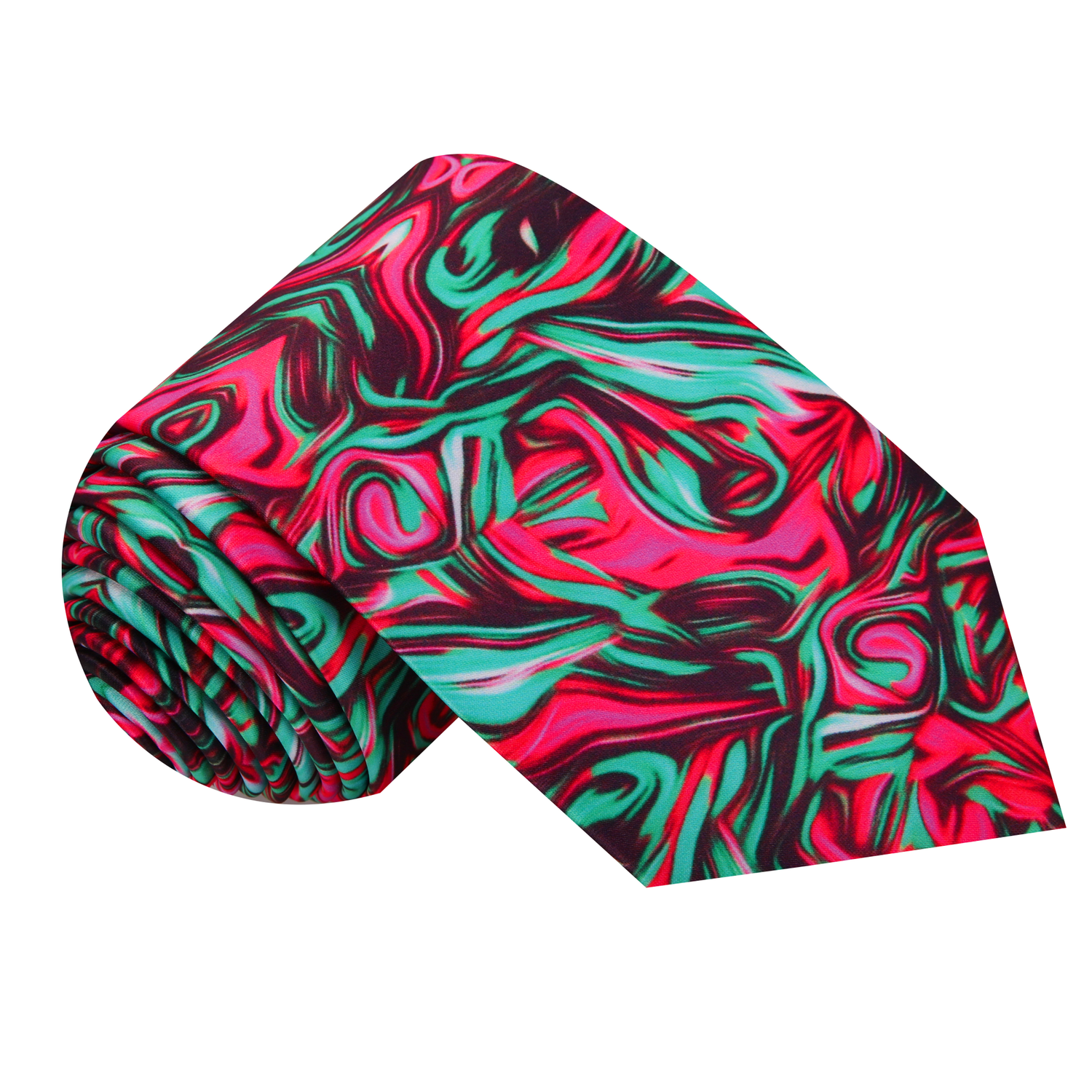 Pink, green and deep red abstract swirl necktie 