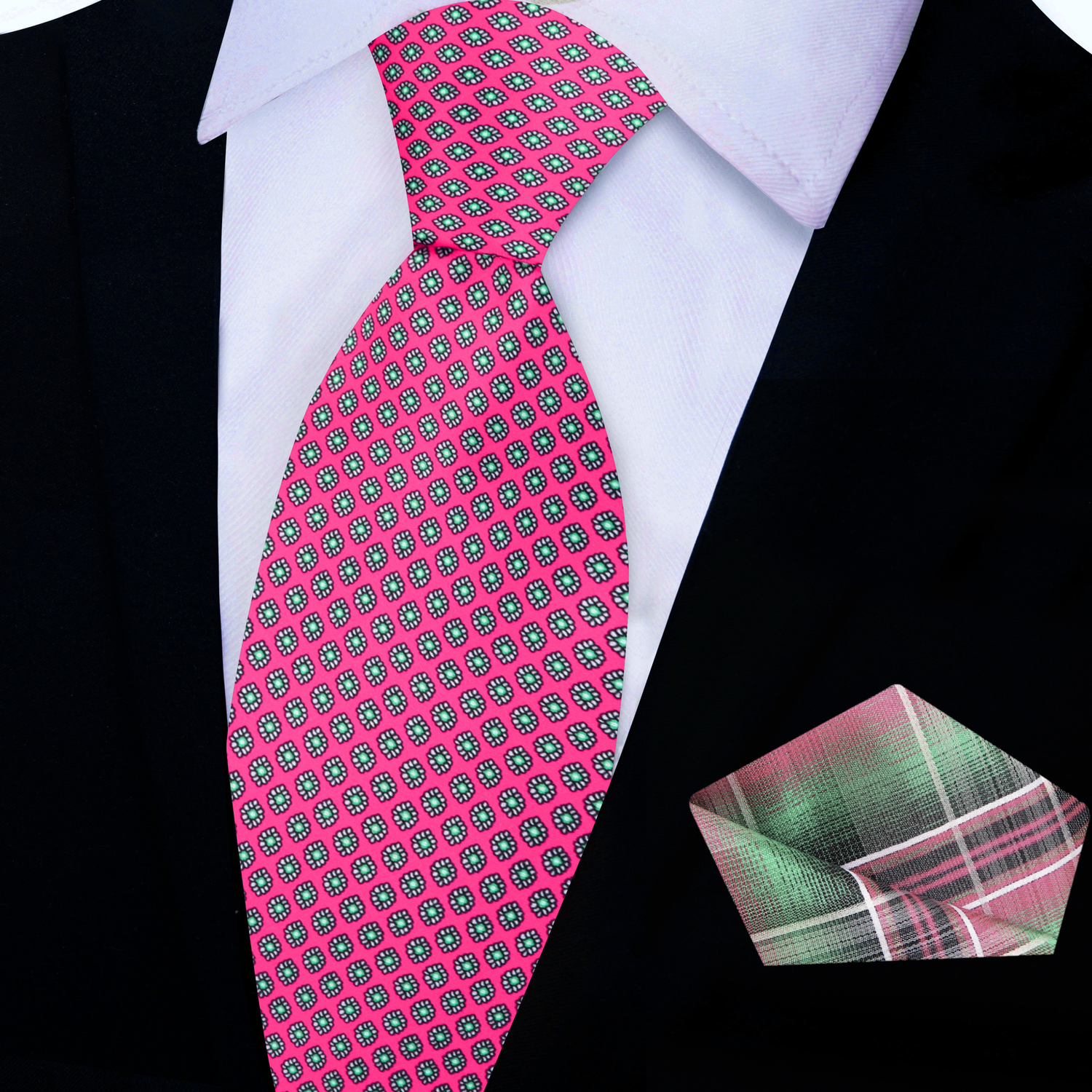 Pink Medallions Necktie and Plaid Square