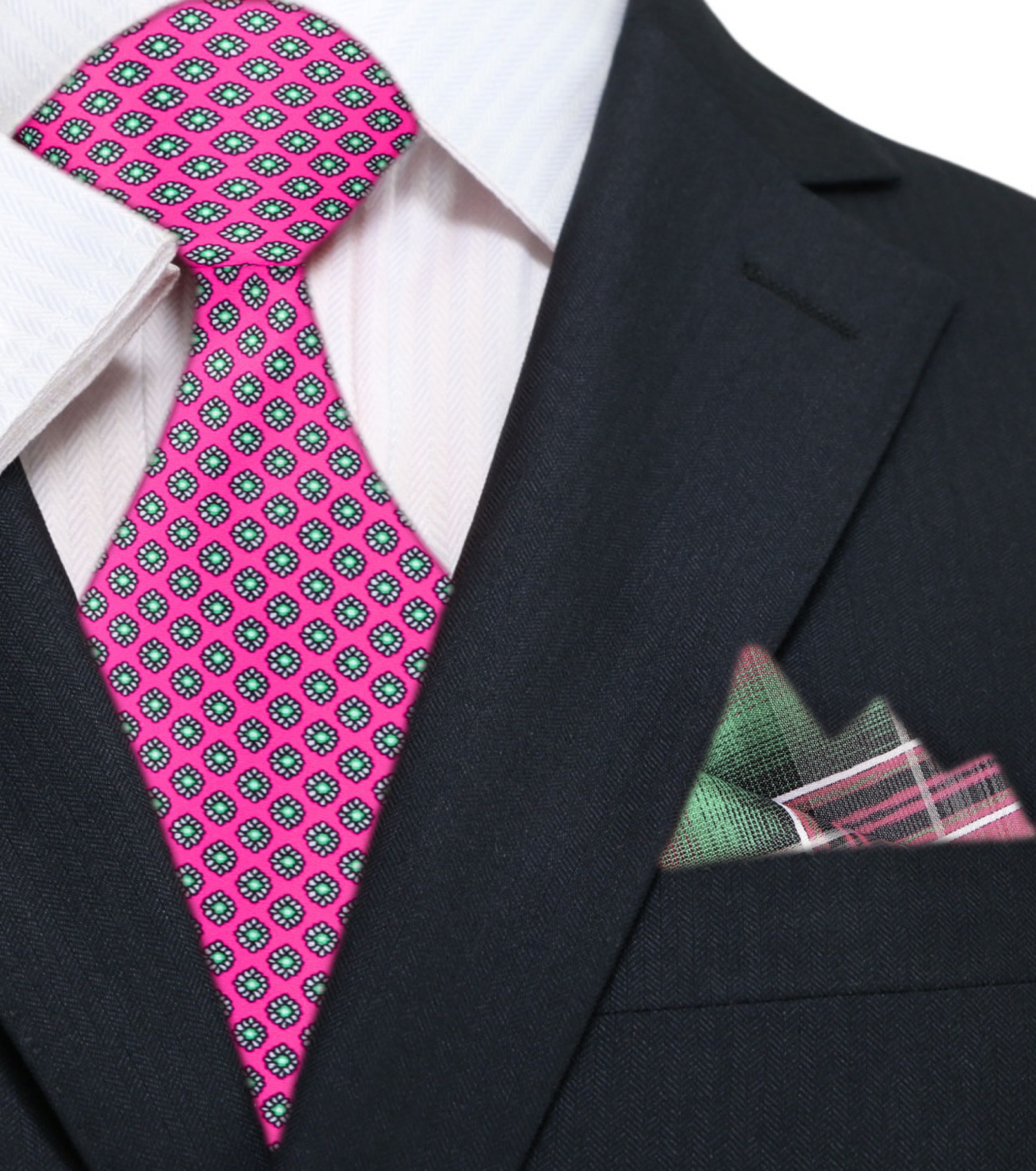 Main: Pink Medallions Necktie and Plaid Square
