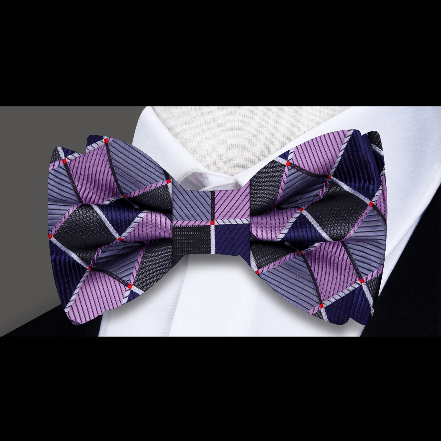 Pink Grey Blue Crisp Cool Geometric bow Tie