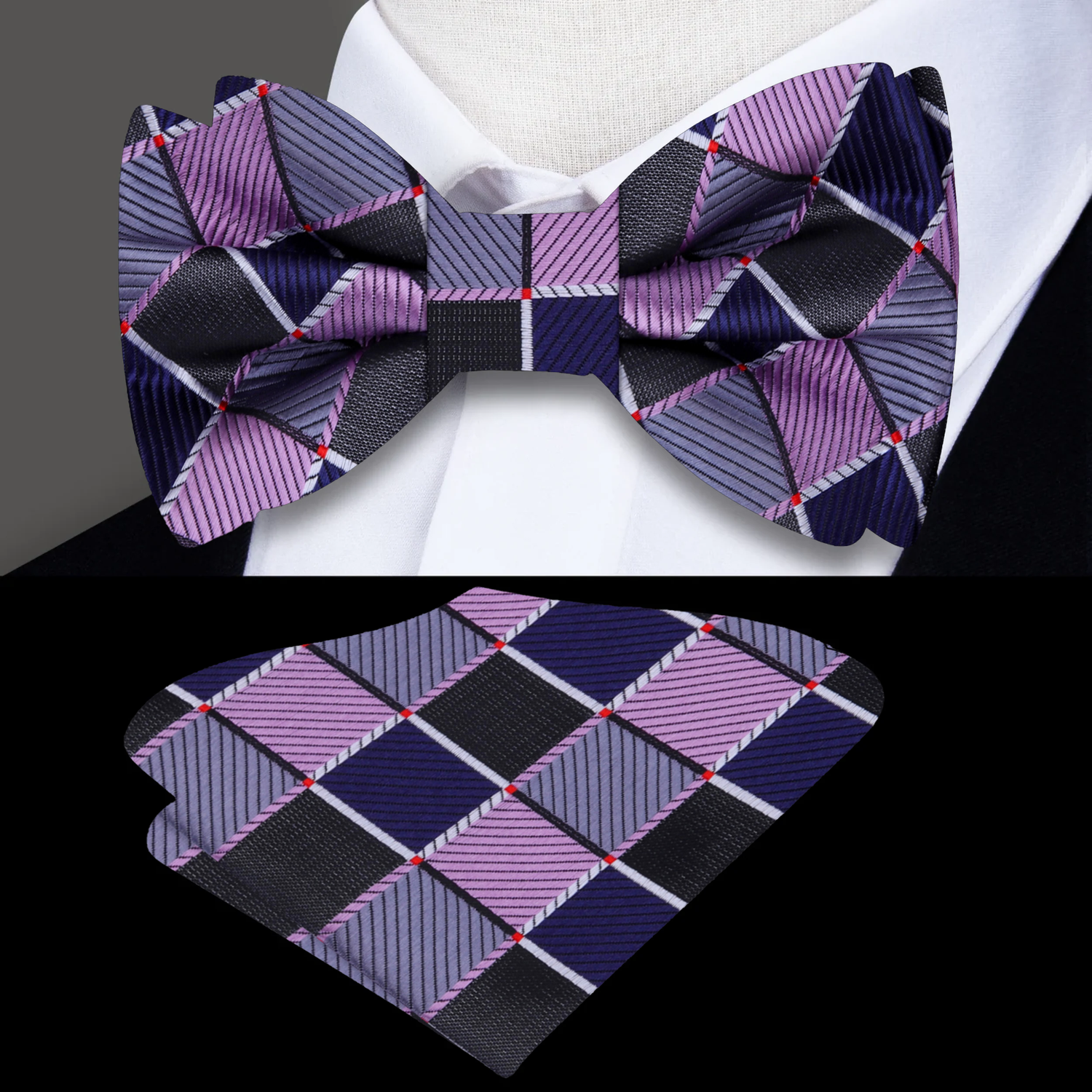 Pink Grey Blue Crisp Cool Geometric bow Tie and square