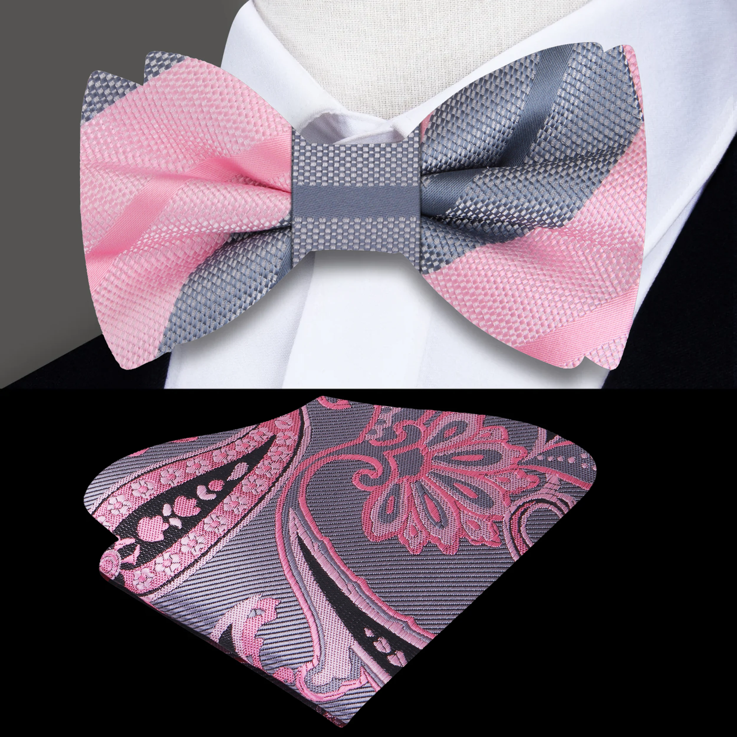 Pink, Grey Stripe Bow and Accenting Square