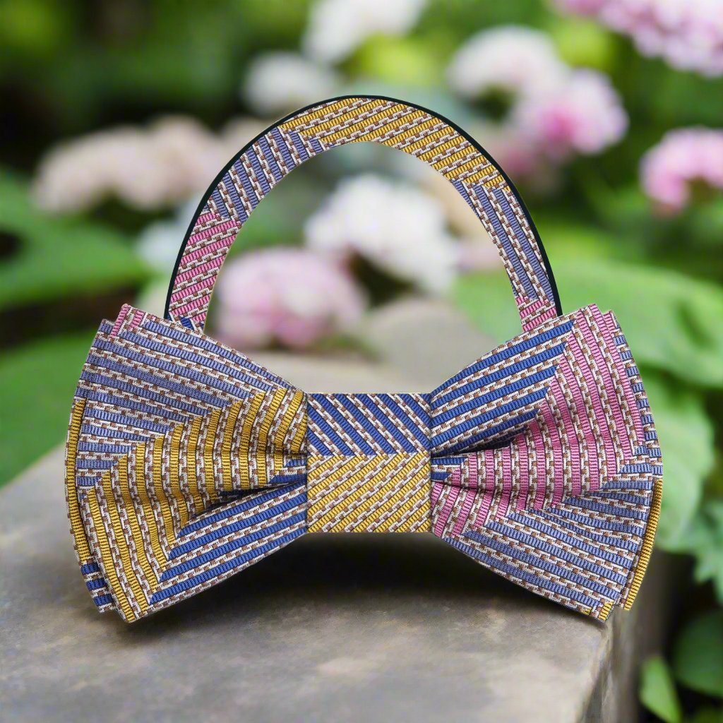 Pink Grey Yellow  Assertive Bow Tie Pre Tied