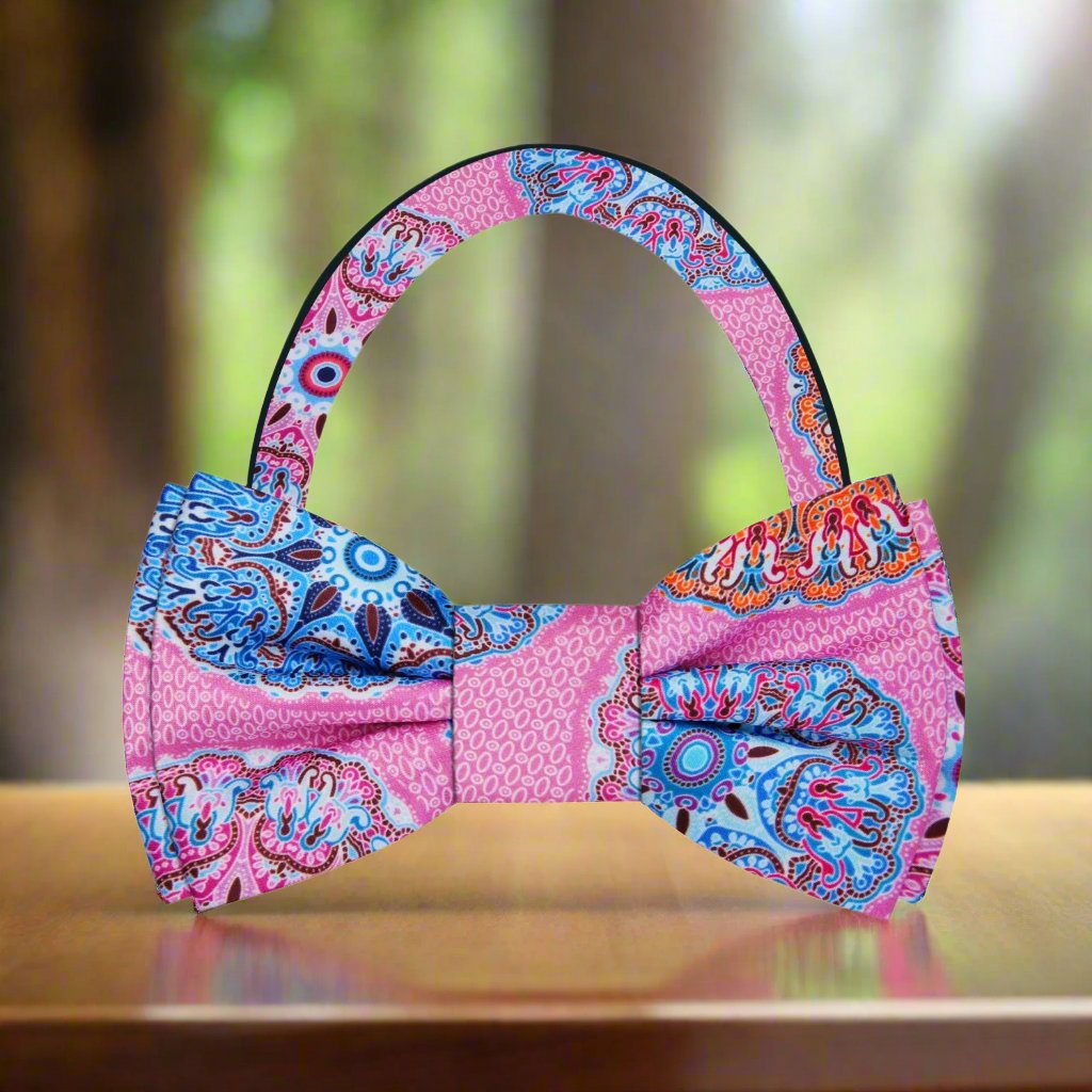 Pre Tied Pink Blue Orange Abstract Bow Tie 