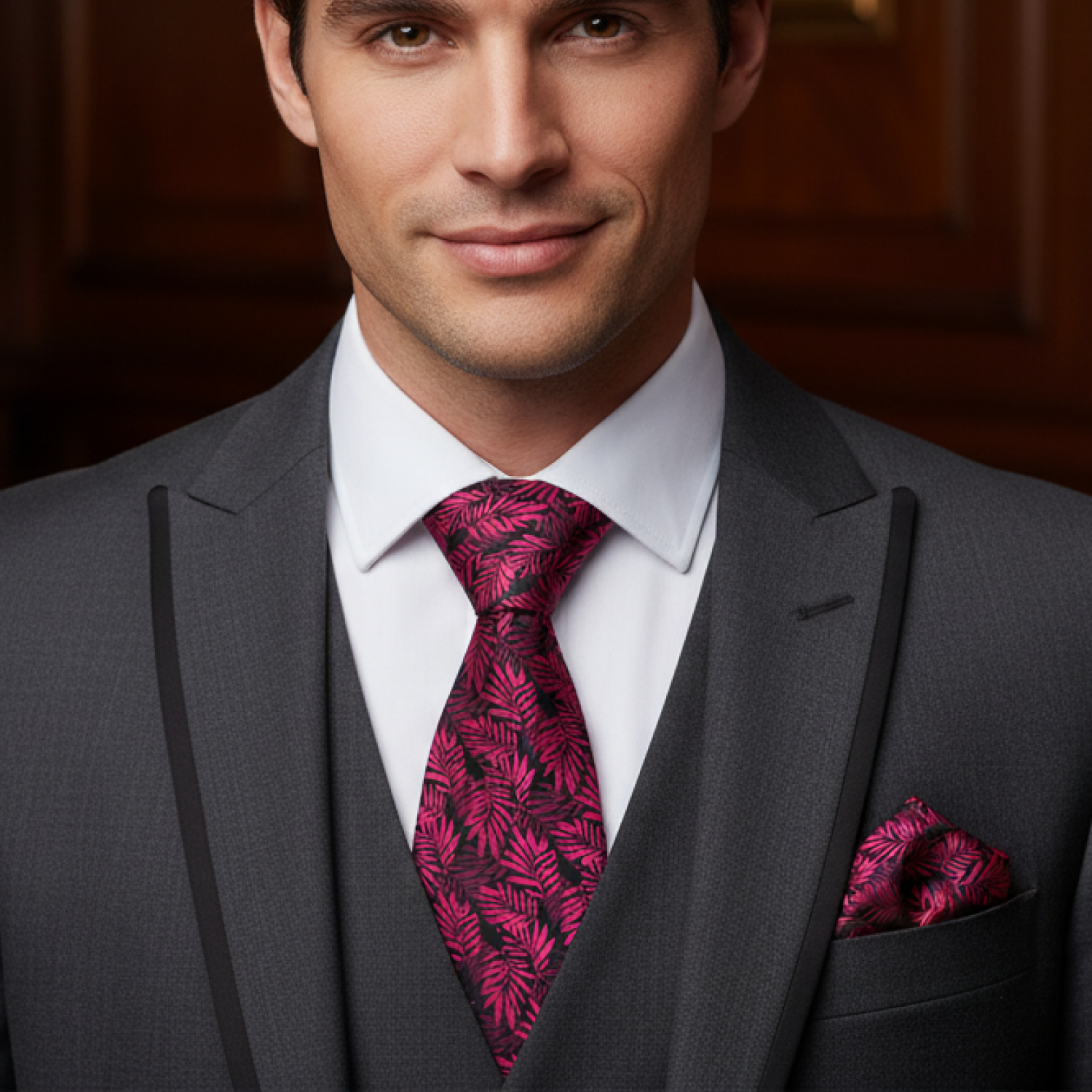 Shades of Red, Pink & Black Leaves Pattern Necktie