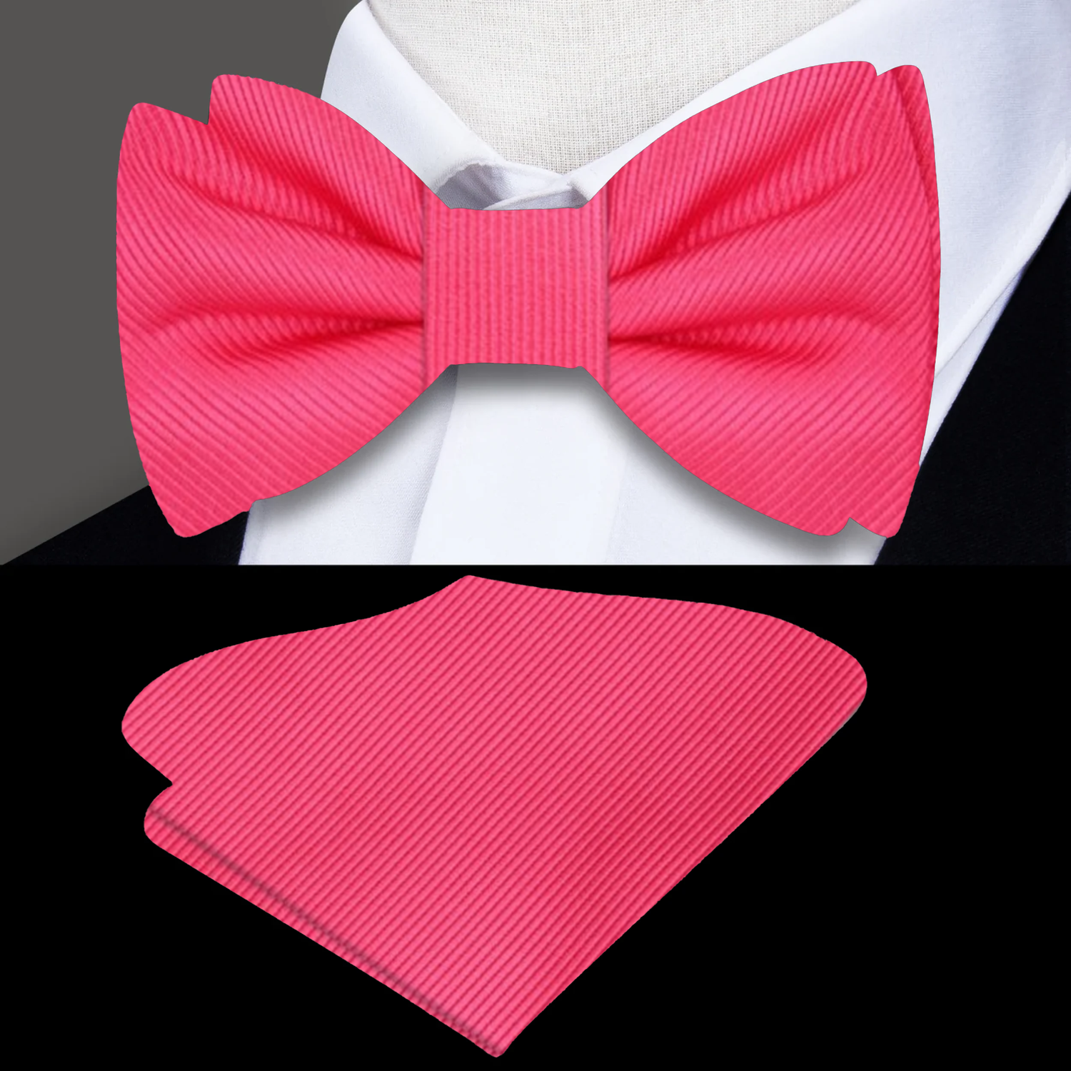 Rich Pink Lined Bow Tie and Pocket Square