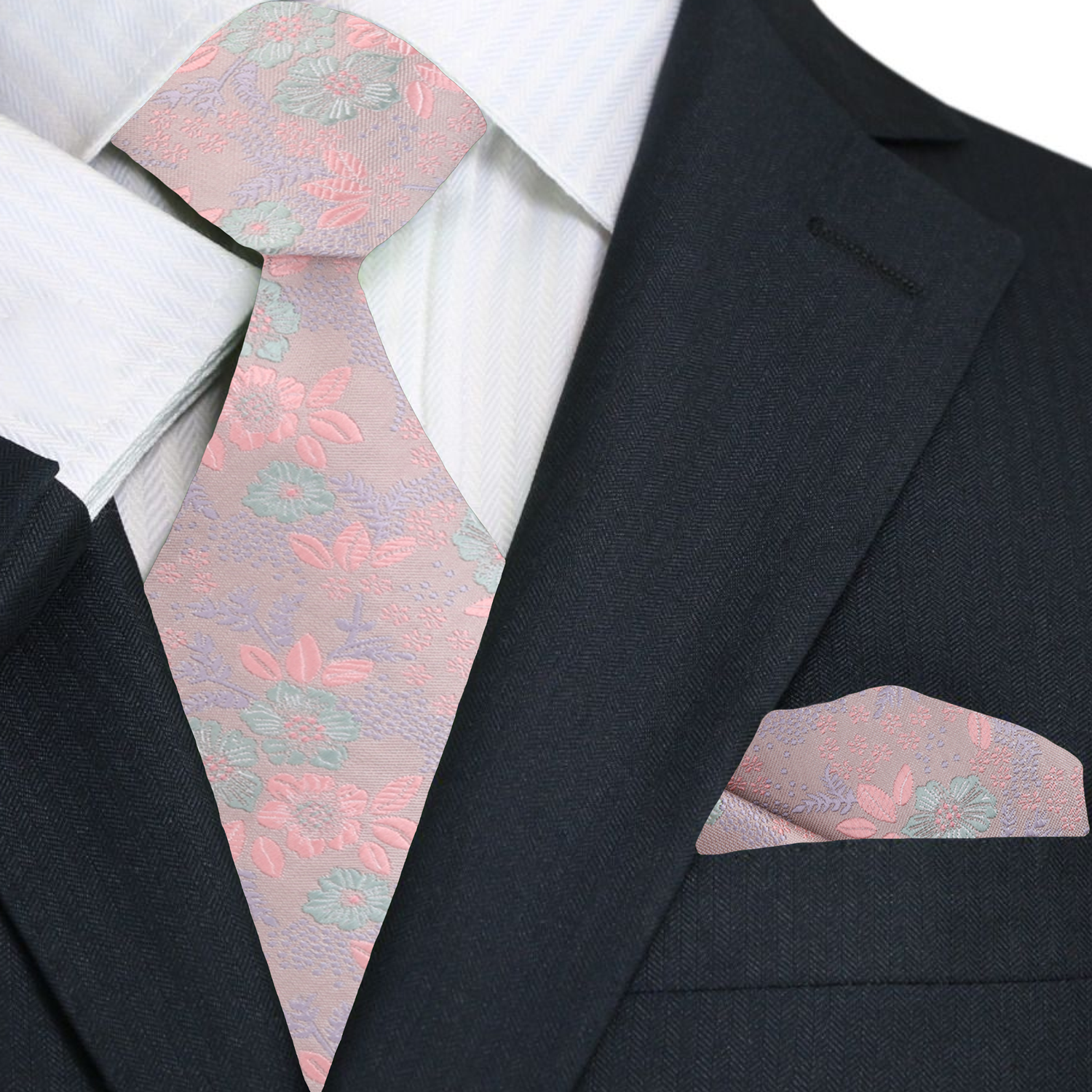 Pink/Mint Floral Tie and Pocket Square