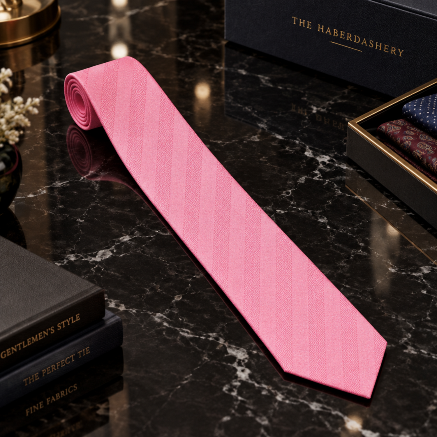 pink solid with stripe texture tie thin