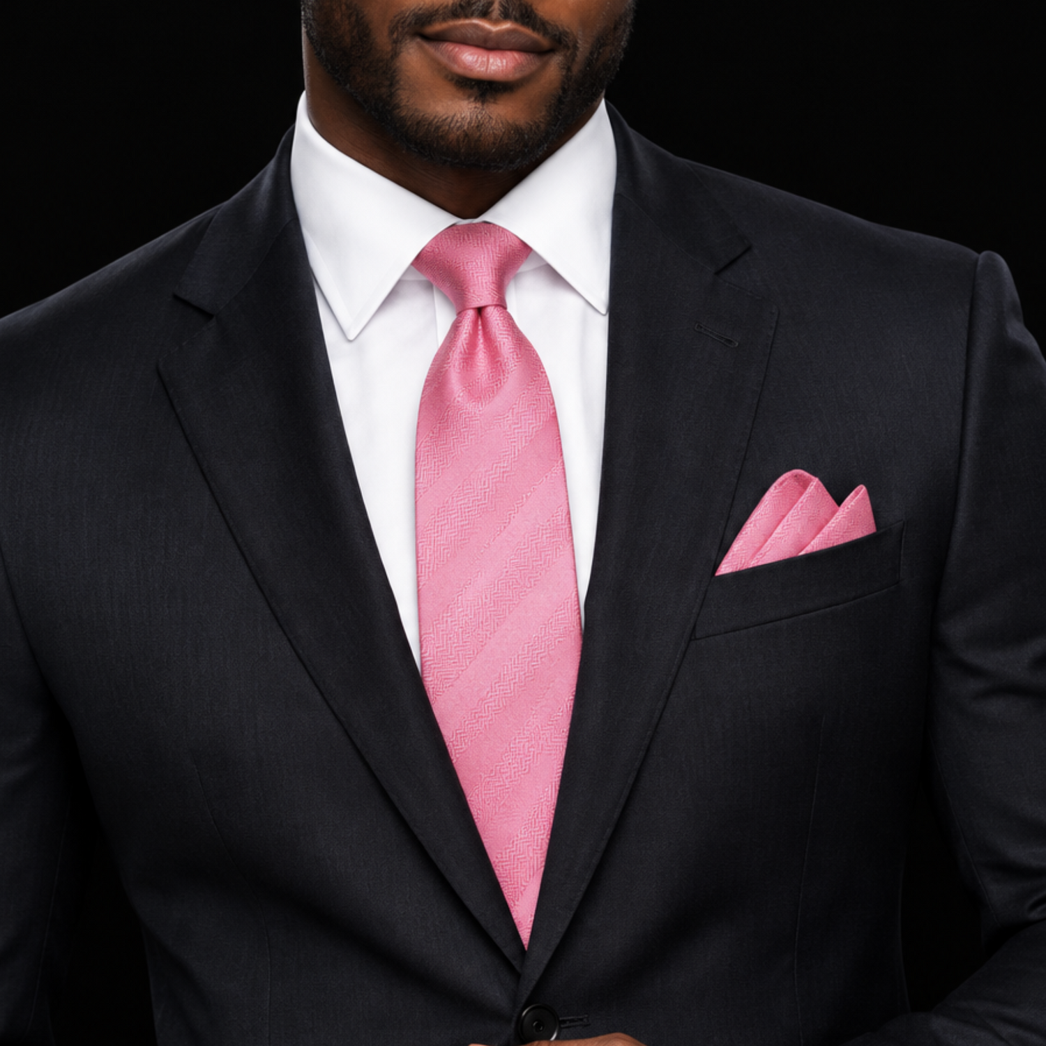 pink solid with stripe texture tie on man