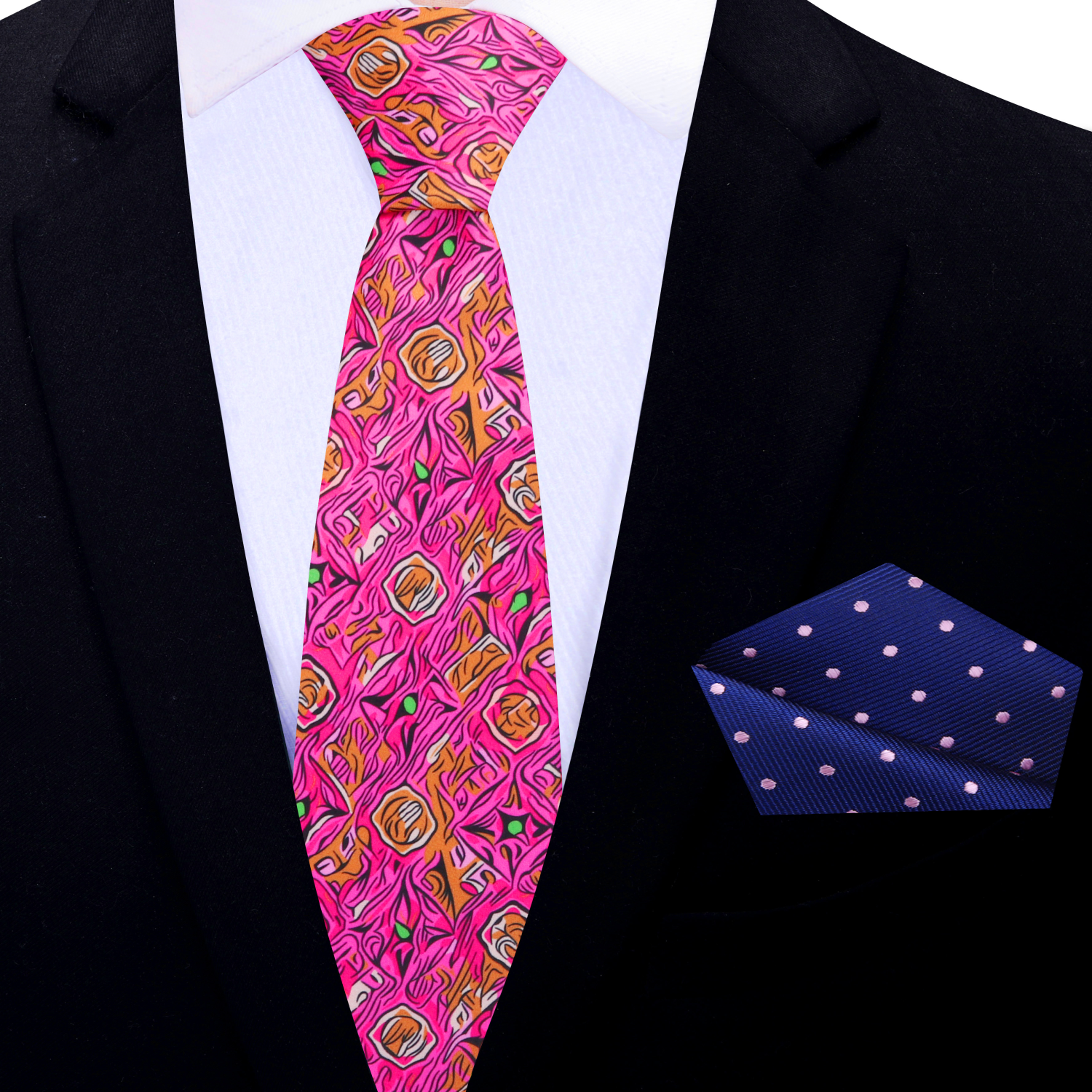 Thin Pink, Orange Abstract Tie and Accenting Square