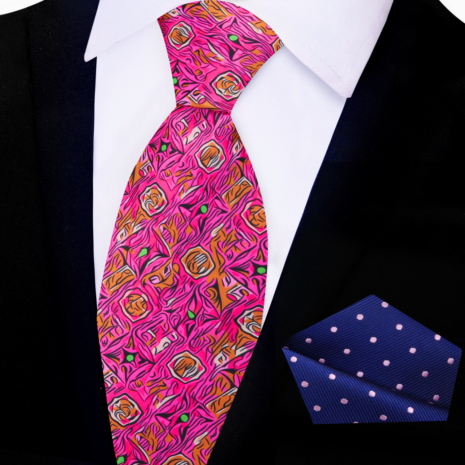 View 2 Pink, Orange Abstract Tie and Accenting Square