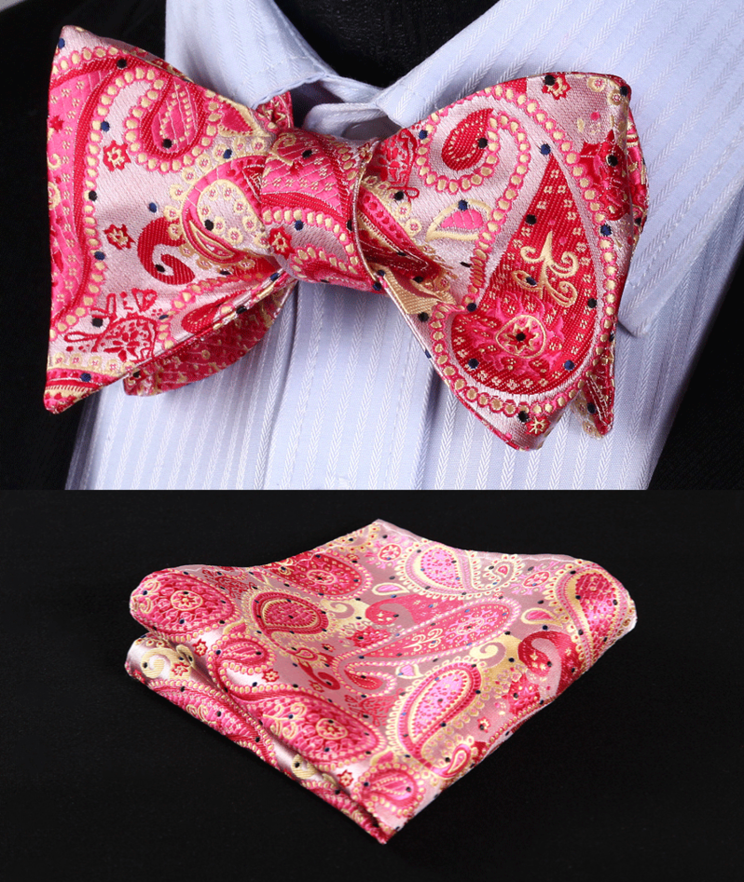 Pink & Peach Paisley Self Tie Bow Tie and Square