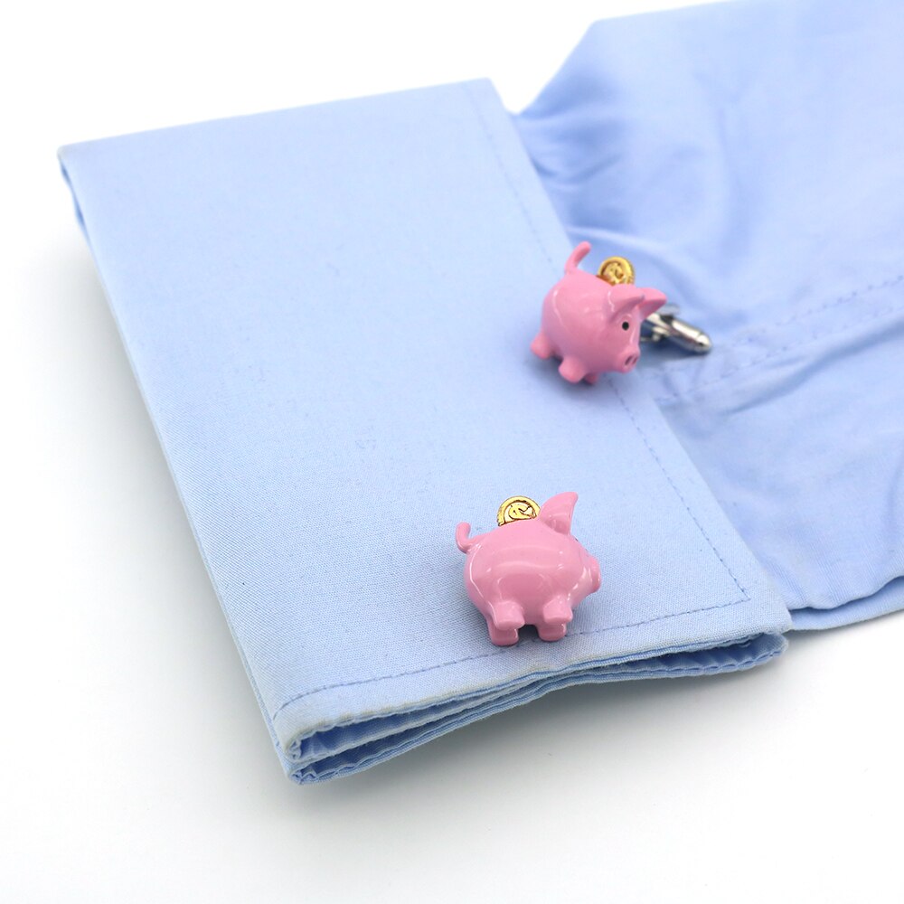 View 3: Pink and Gold Piggie Bank with Coin Cufflinks