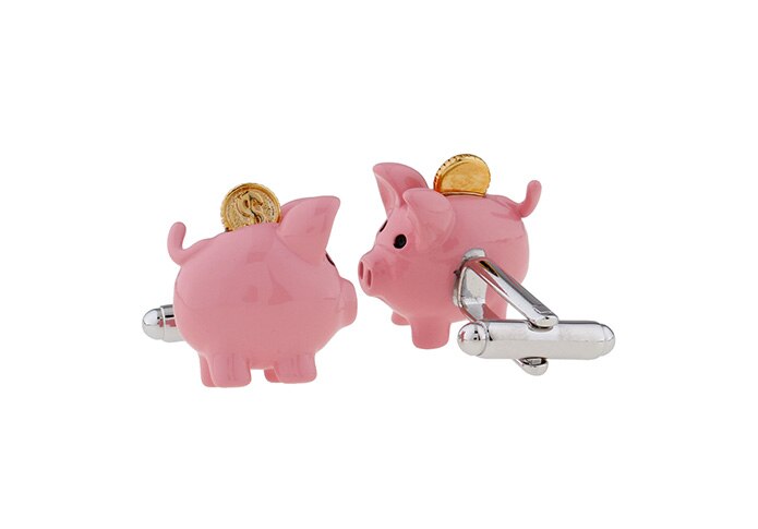 View 4: Pink and Gold Piggie Bank with Coin Cufflinks