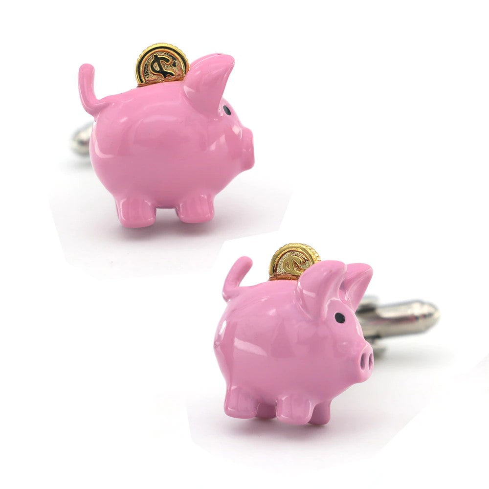 View 6: Pink and Gold Piggie Bank with Coin Cufflinks