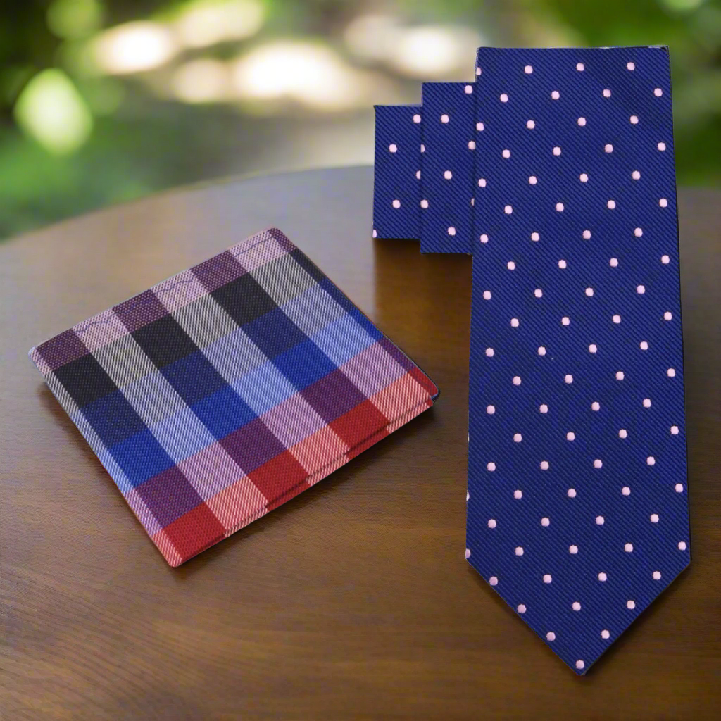 2: Blue with Pink Dots Necktie and Plaid Square