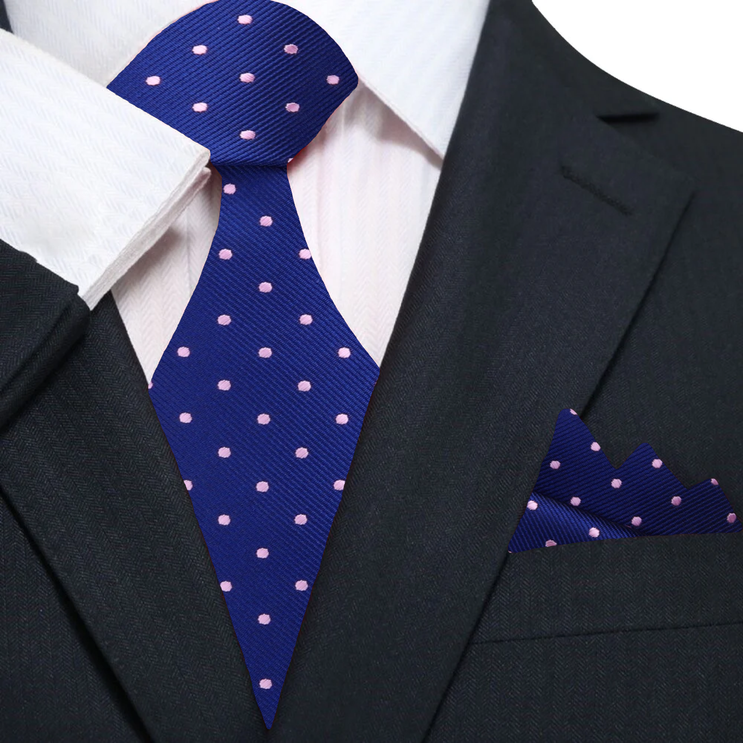 Blue with Pink Dots Necktie and Square