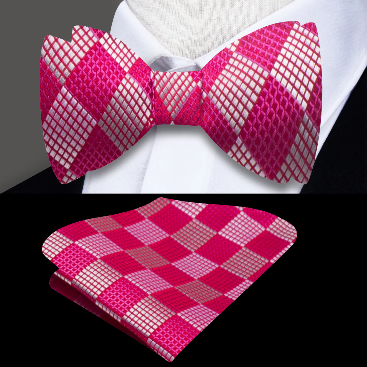 Red, Pink Diamonds Bow Tie and Pocket Square