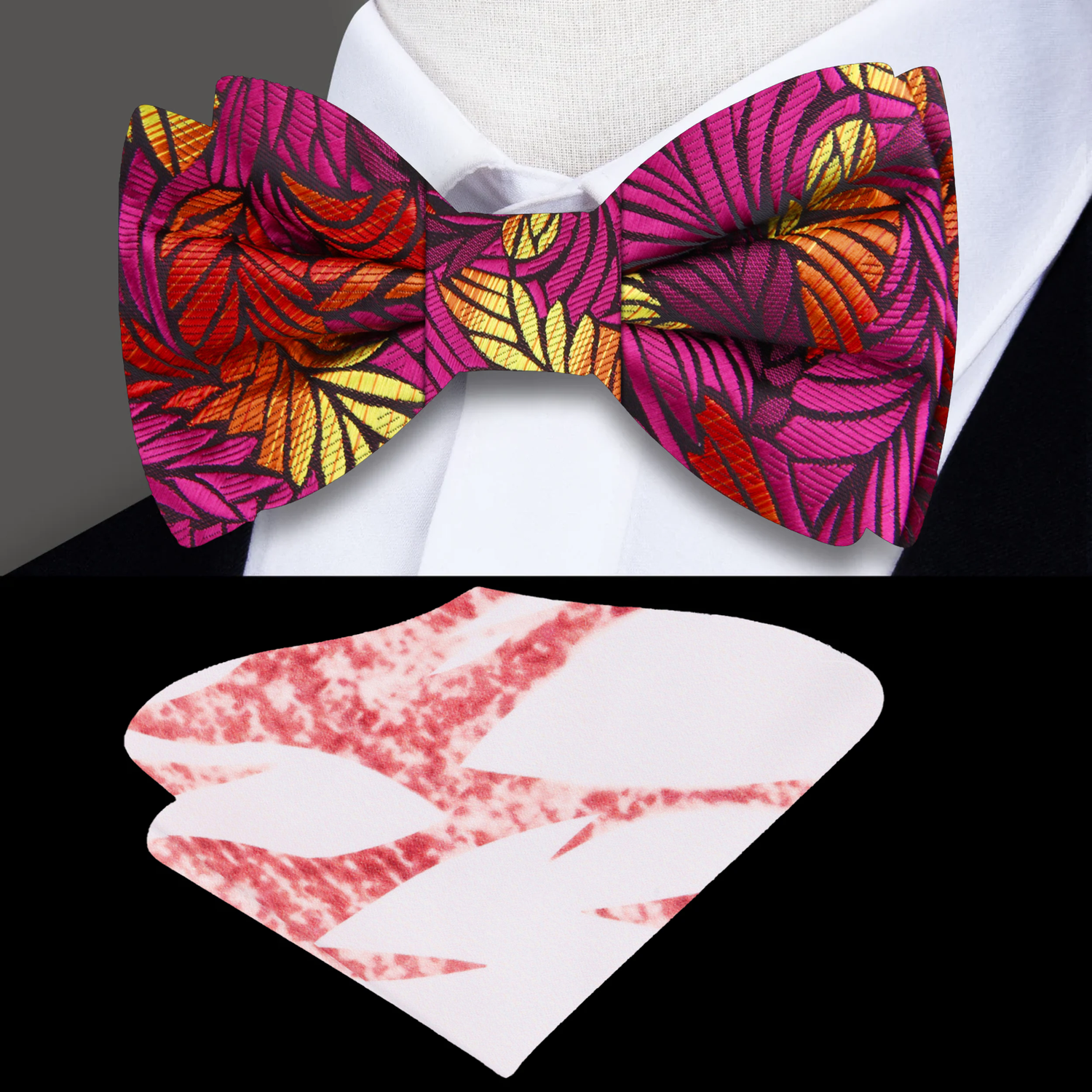 Red, Pink, Orange, Yellow Abstract Bow Tie and Accenting Square