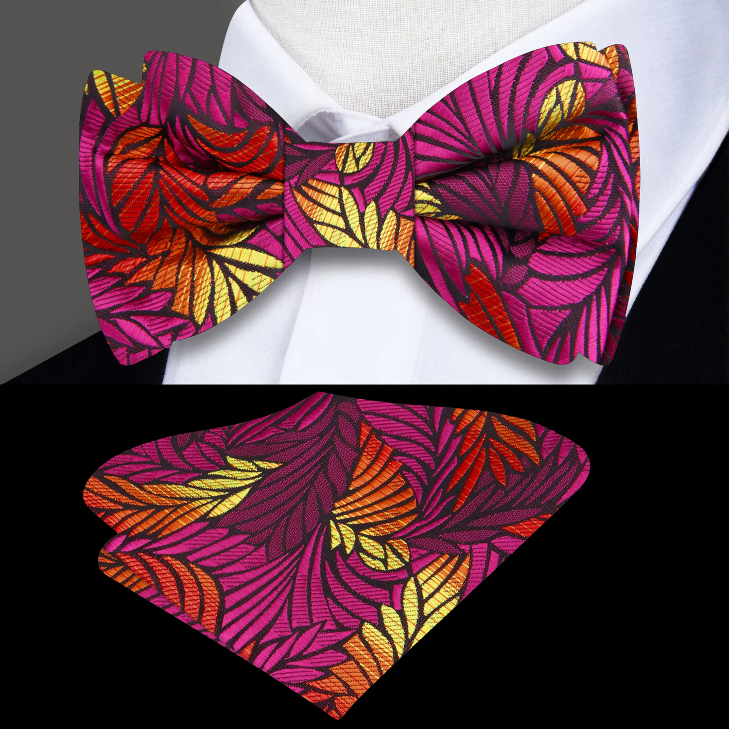 Red, Pink, Orange, Yellow Abstract Bow Tie and Square
