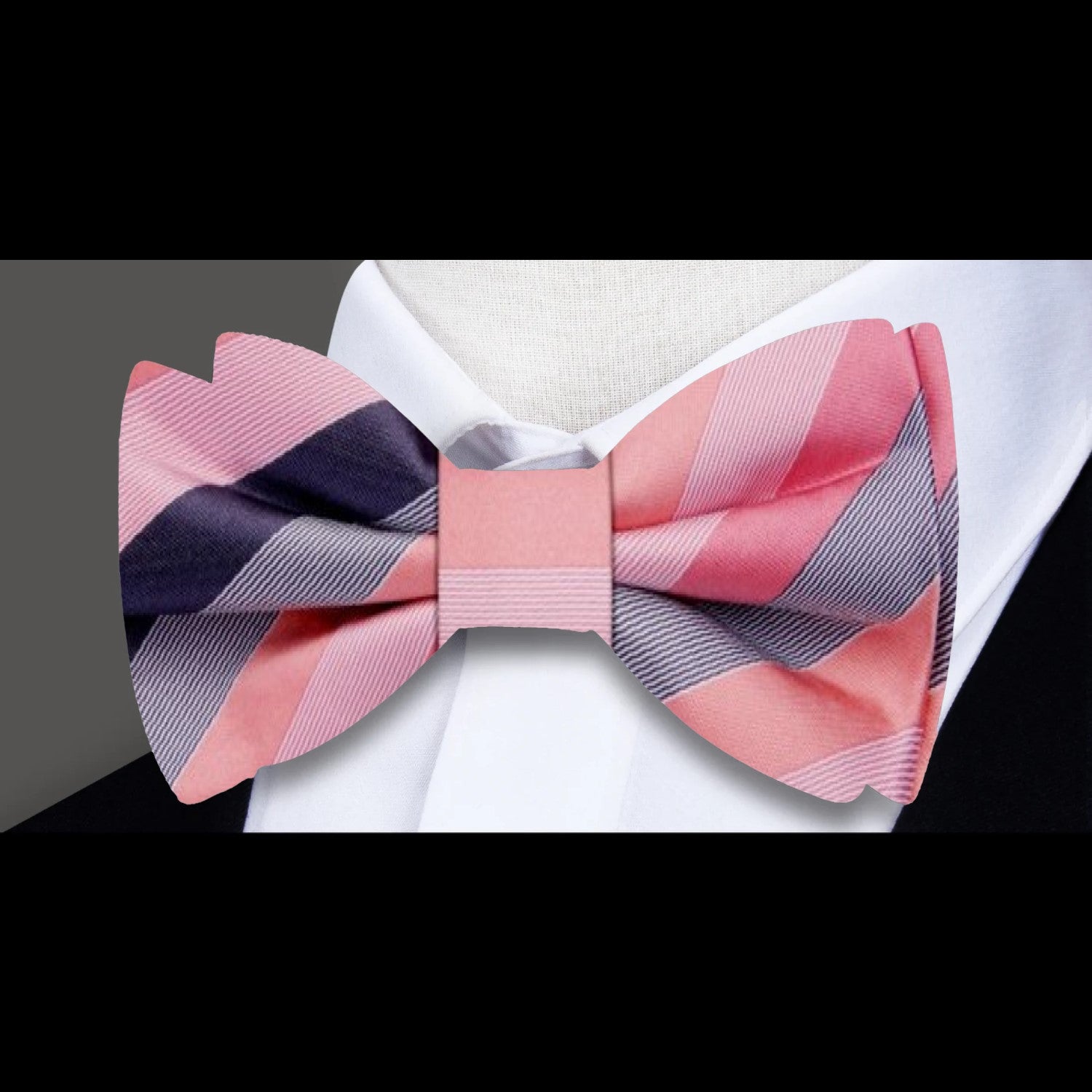 Pink Stripe Bow Tie||Peach, Pink, Smoke Purple