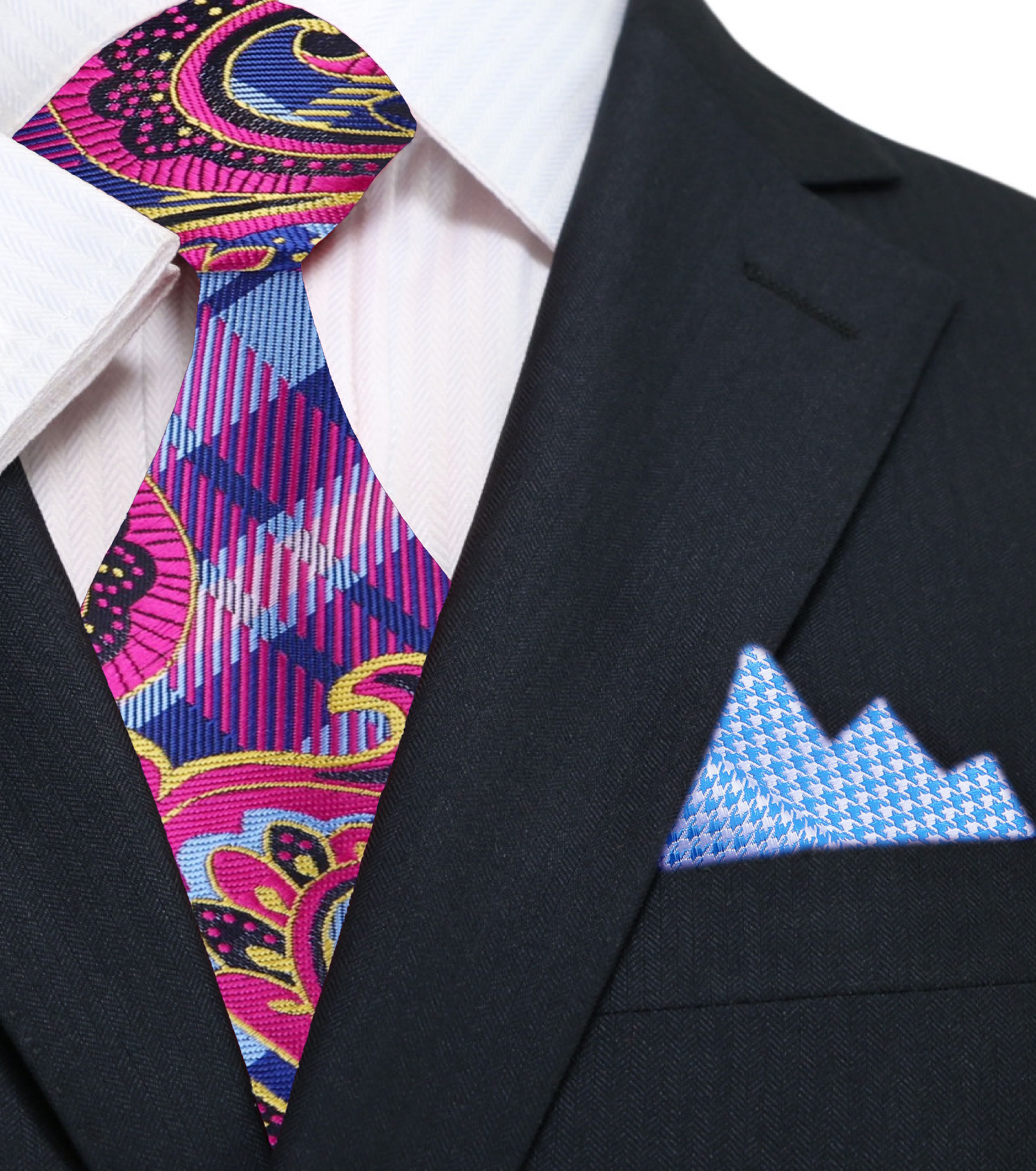 Pink, blue Paisley Necktie and Accenting Square